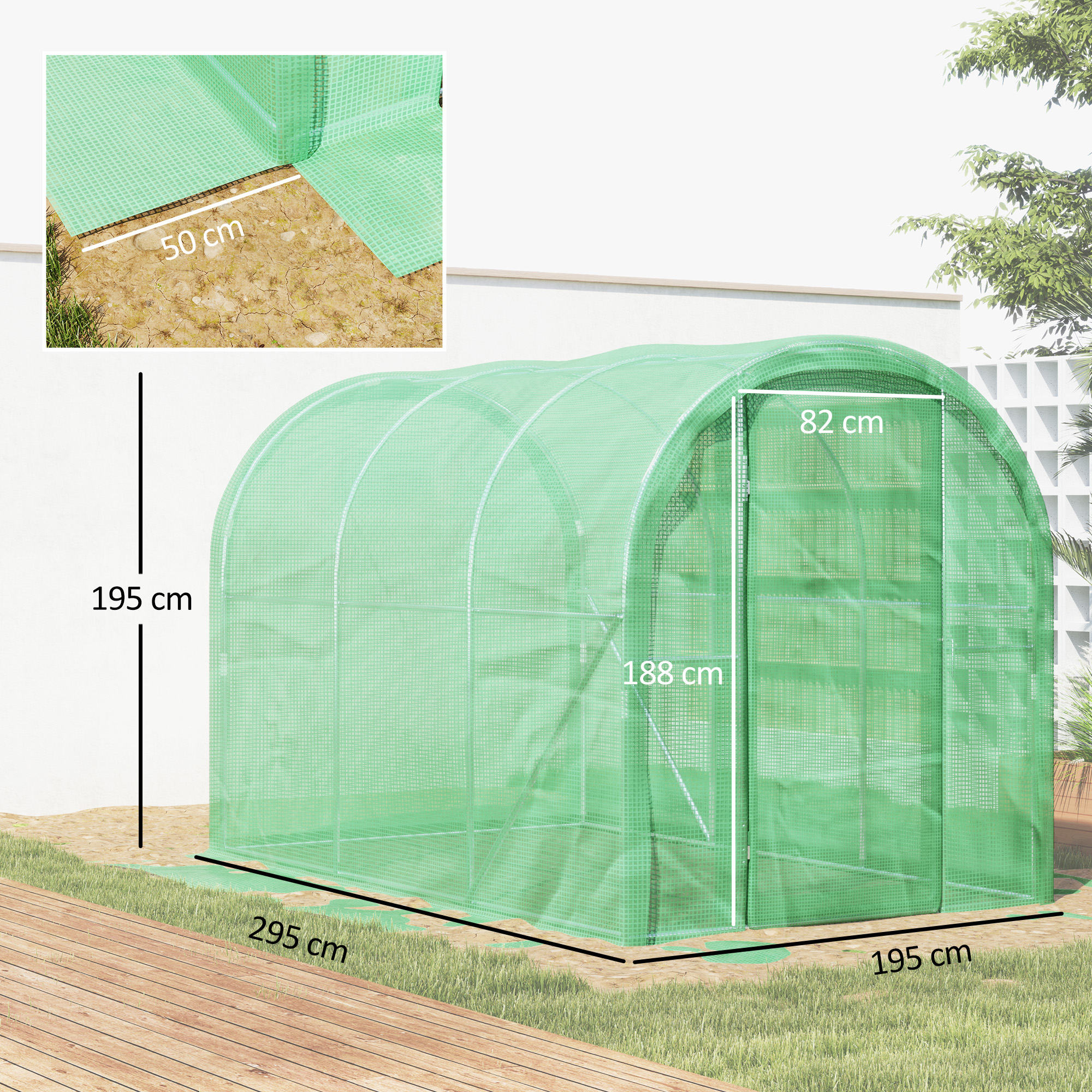 Outsunny 3 x 2 x 2m Polytunnel Greenhouse with Hinged Door, Walk-in Grow House Tent with PE Cover and Galvanised Steel Frame, Green 3