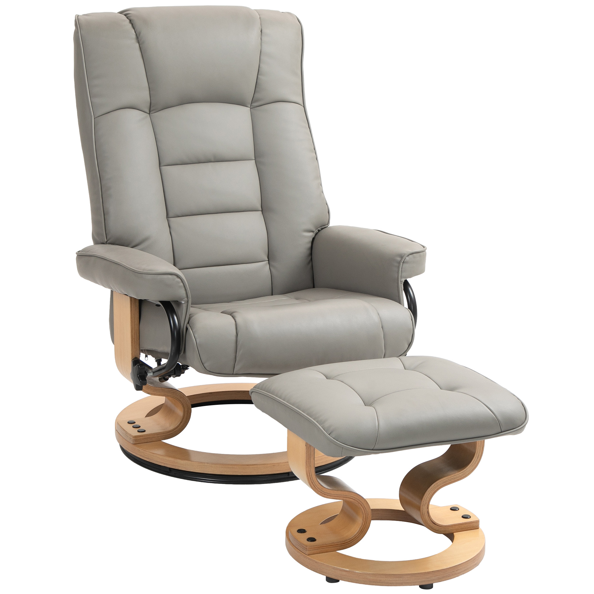 HOMCOM Fauteuil de relaxation inclinable avec repose-pied, pivotant, cadre en bois , revêtement synthétique gris