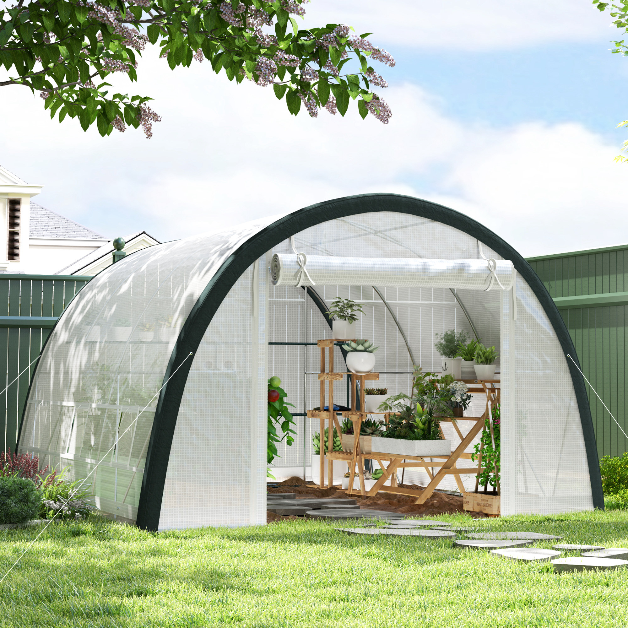 Outsunny 4 x 3(m) Walk-In Tunnel Greenhouse, with Accessories White 2