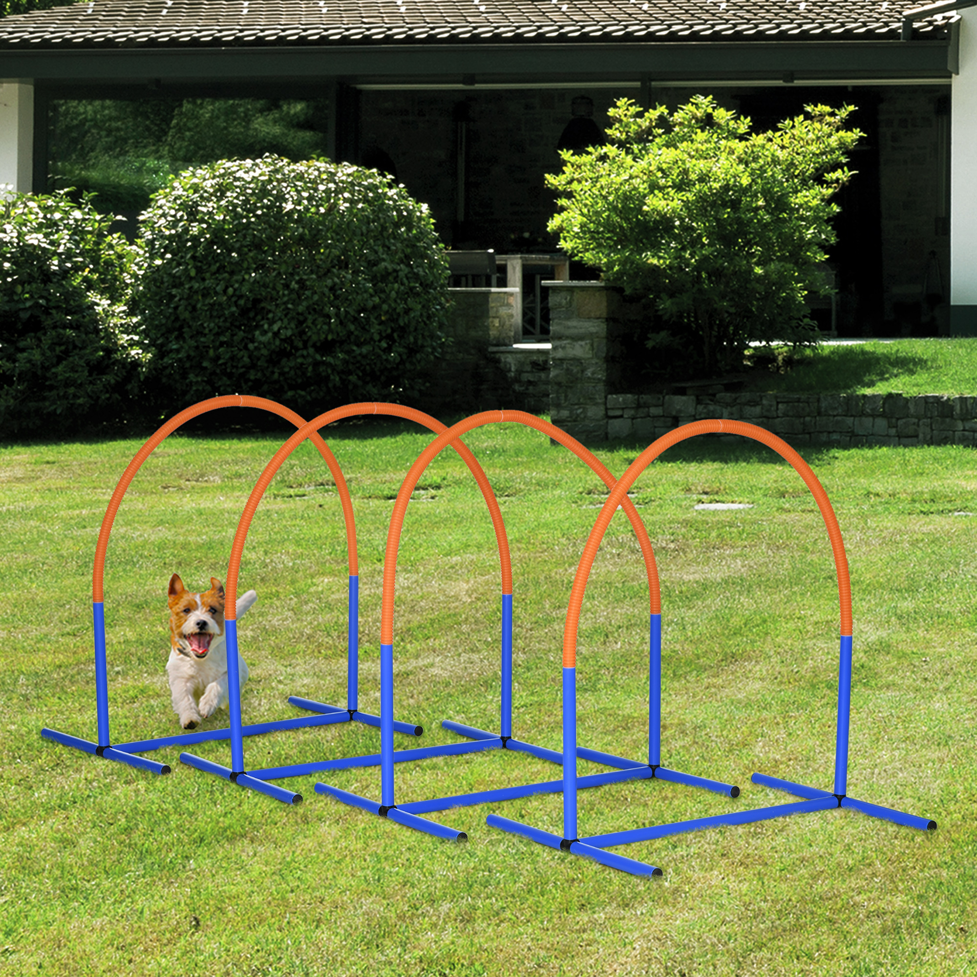 PawHut Dog Agility Equipment Pet Outdoor Training Play Run Obstacle w/ 6 Weaves Poles Whistle Carrying Bag