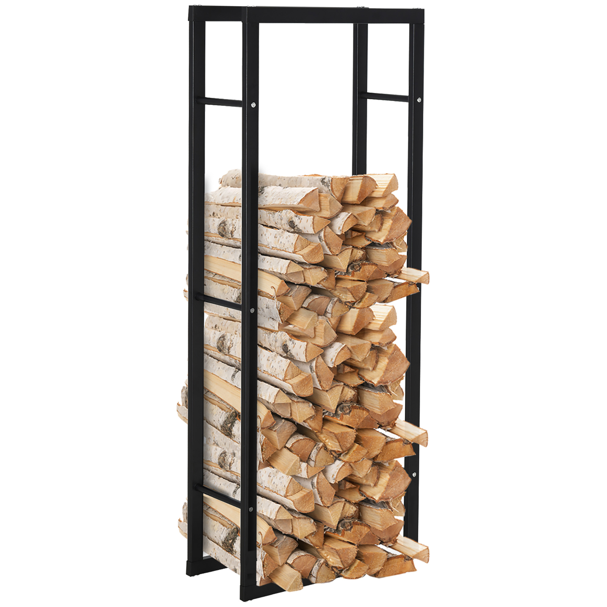 HOMCOM Soporte para Leña de Metal Estante de Leña Leñero de Exterior para Interior y Exterior Carga 100 kg 60x25x150 cm Negro