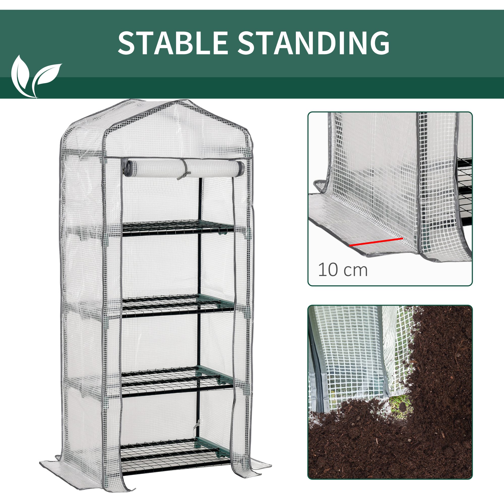 Outsunny 4 Tiers Mini Portable Greenhouse Compact Plant Grow Shed Metal Frame PE Cover 160H x 70L x 50Wcm 7