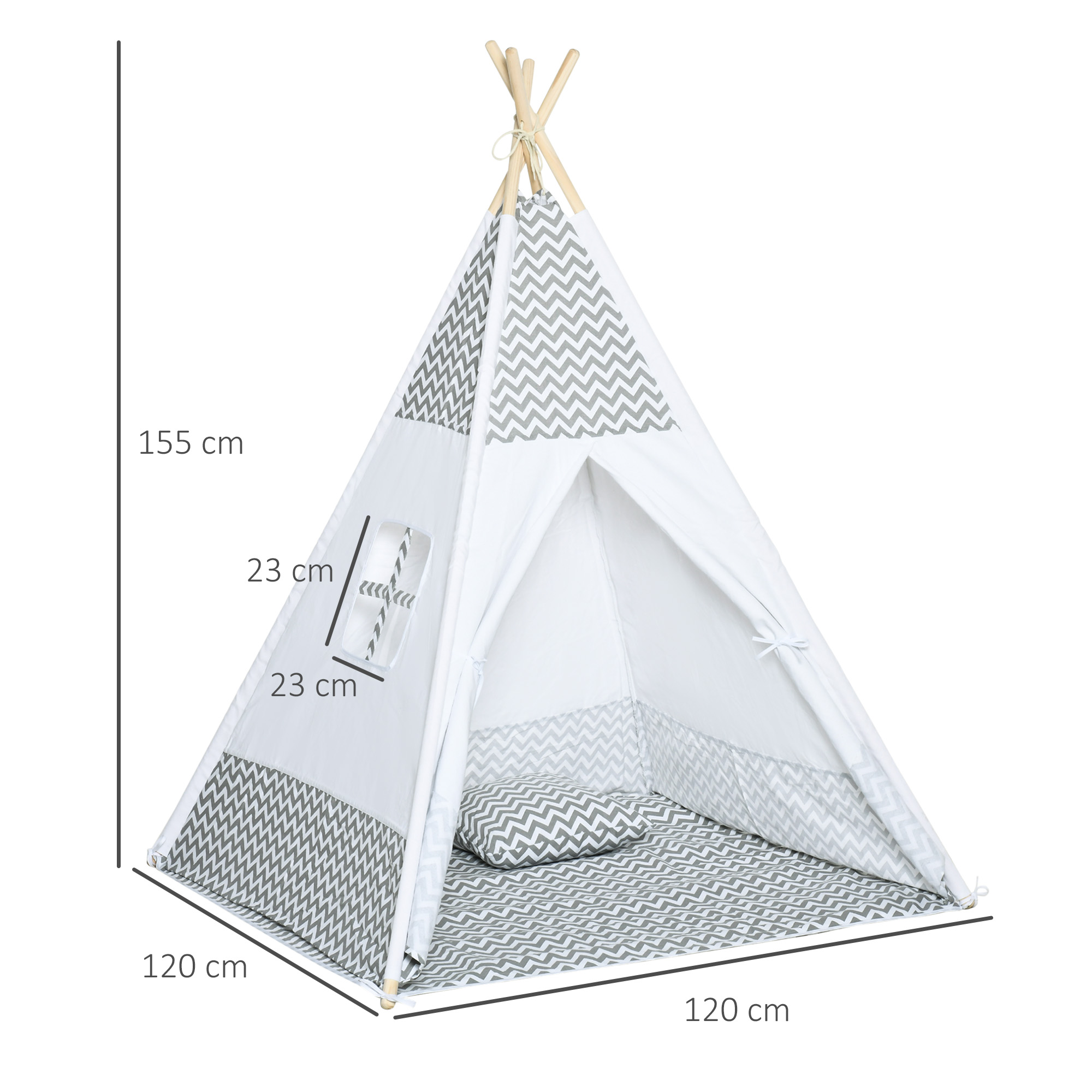 HOMCOM Tente Teepee Indien Tente de jeu pour Enfant 1,2L x 1,2I x 1,55H m - Porte refermable Fenêtre Tapis Coussin Sac Transport Inclus Gris Blanc à partir de 62,90 € (juillet 2026 HOMCOM Tente Teepee Indien Tente de jeu pour Enfant 1,2L x 1,2I x 1,55H m - Porte refermable Fenêtre Tapis Coussin Sac Transport Inclus Gris Blanc à partir de 62,90 € (juillet 2026