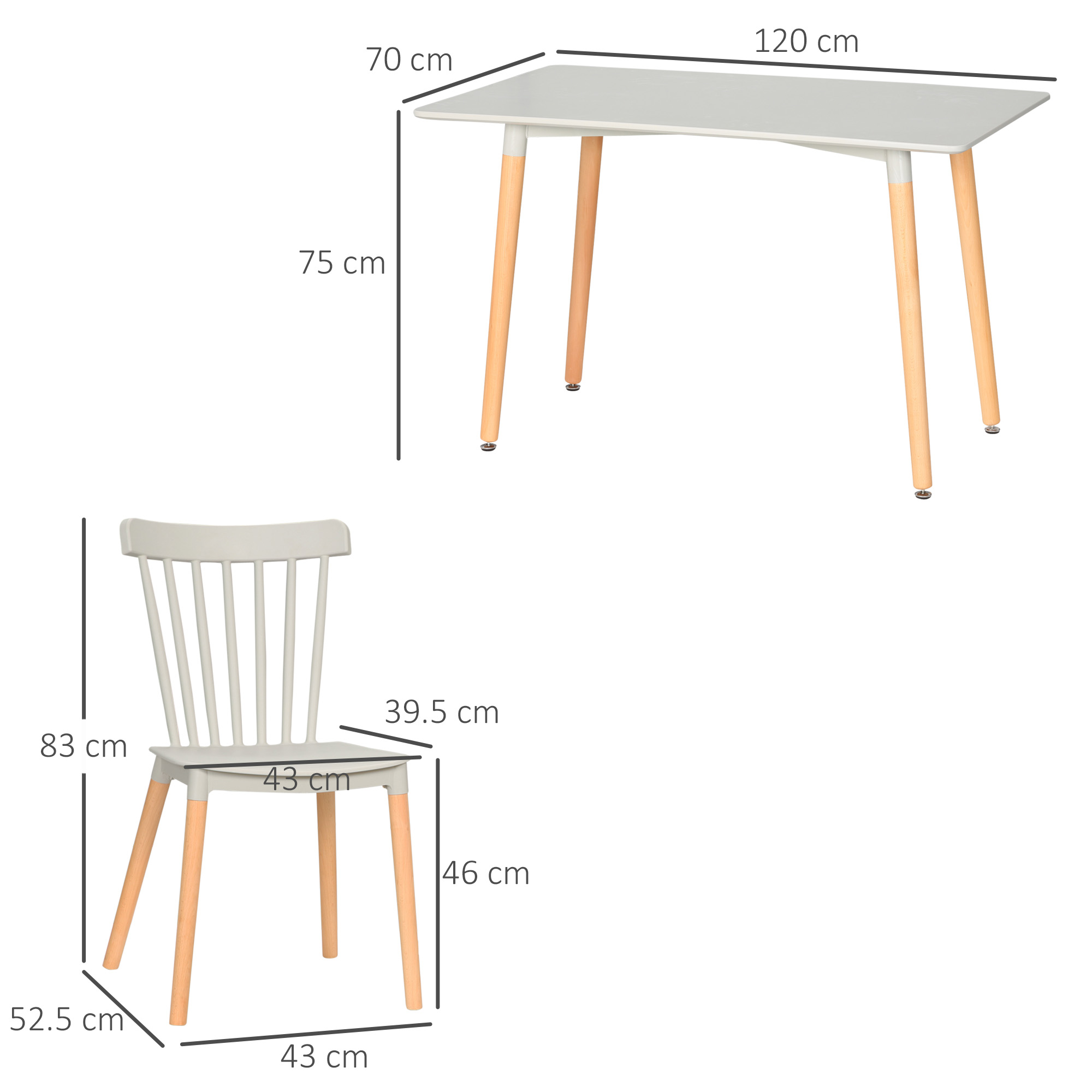 HOMCOM 5 Piece Dining Table Set with Beech Wood Legs, Space Saving Table and 4 Chairs for Small Kitchens, Grey 3