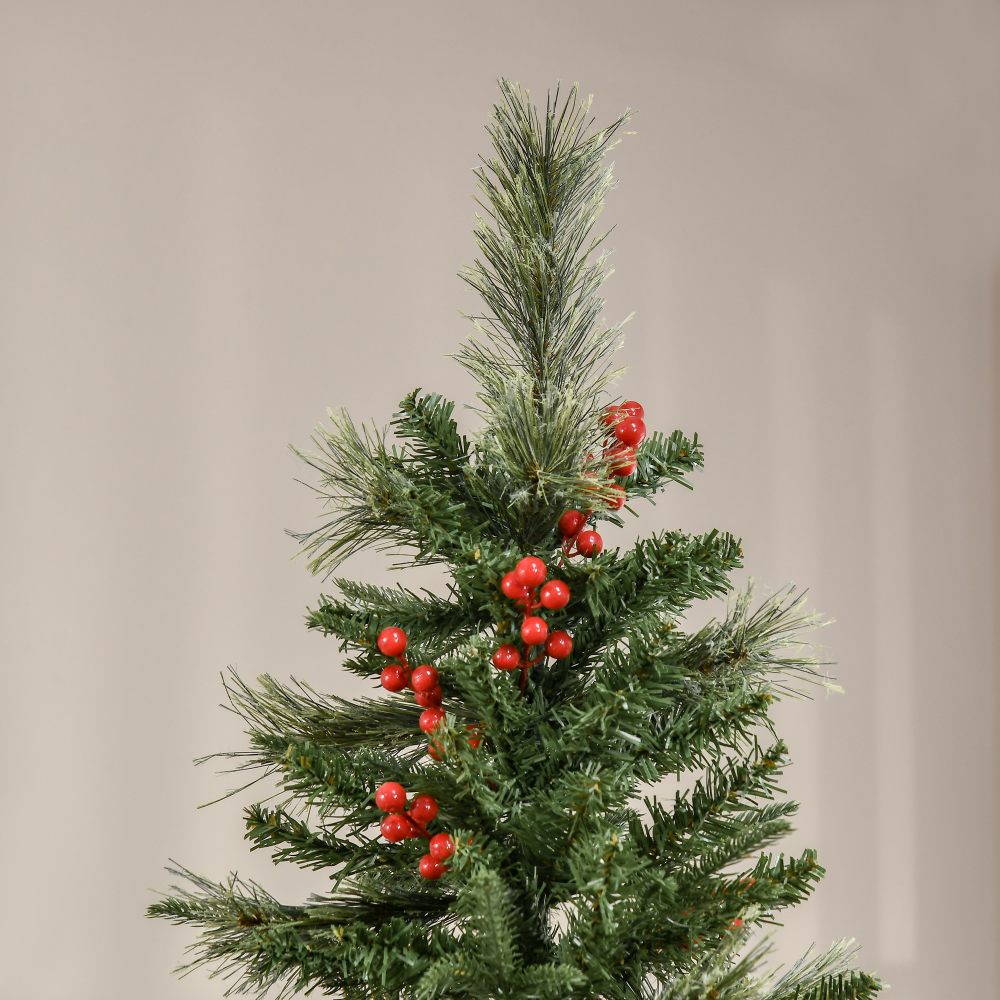 HOMCOM 7ft Pencil Artificial Christmas Tree with Realistic Branches, Red Berries, Auto Open, Green 9