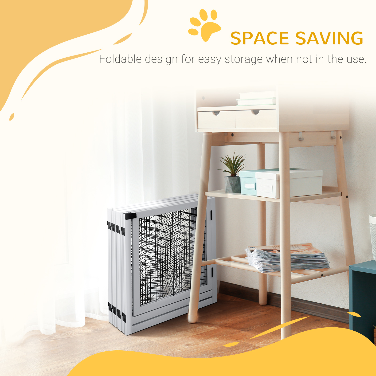 PawHut 8 Panels Foldable Pet Gate with Support Feet, for House, Doorway, Stairs, Small and Medium Dogs White 6