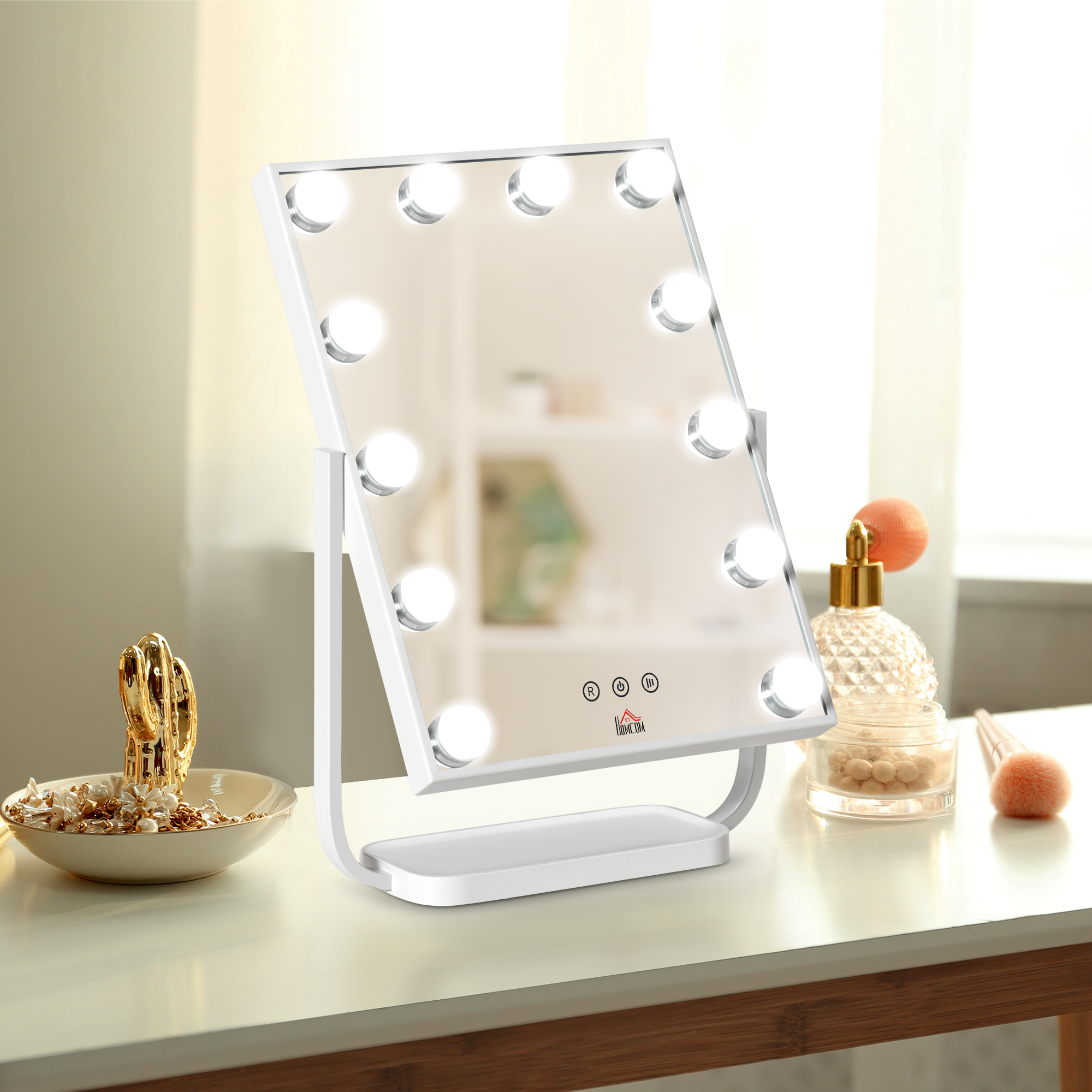 Rocollos Specchio per Trucco illuminato a Parete ricaricabile, Specchio Cosmetico LED Bifacciale da 8 Pollici Ingrandimento 1X/10X, Touch Screen a 3