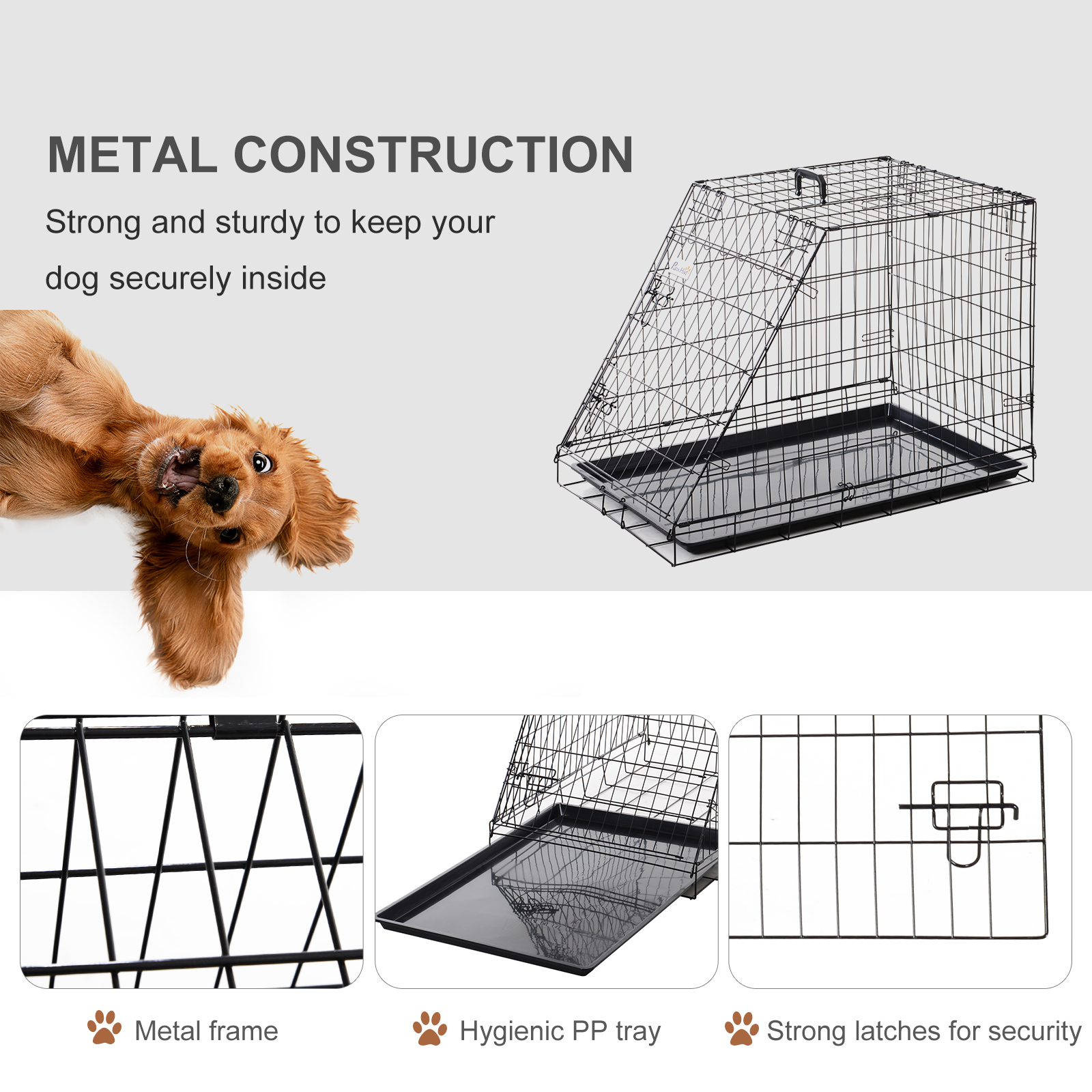 Pawhut Trapeze Collapsible Dog Pet Travel Box Cage Removable Tray 93 x 58 x 65cm 5