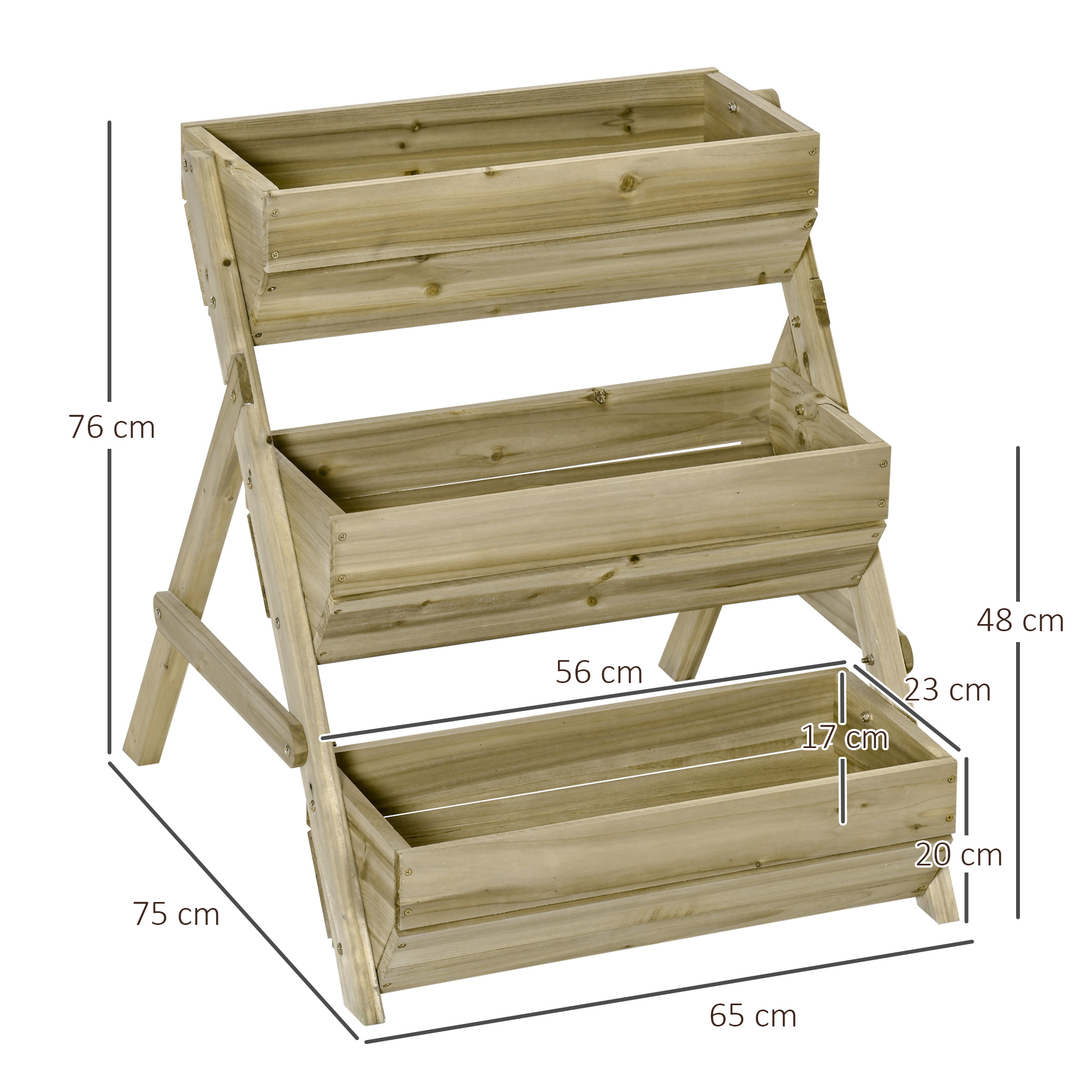 Outsunny 3 Tier Raised Garden Bed Wooden Elevated Planter Box Kit, 66L for Flower, Vegetable, Herb, 65x75x78cm, Green 3