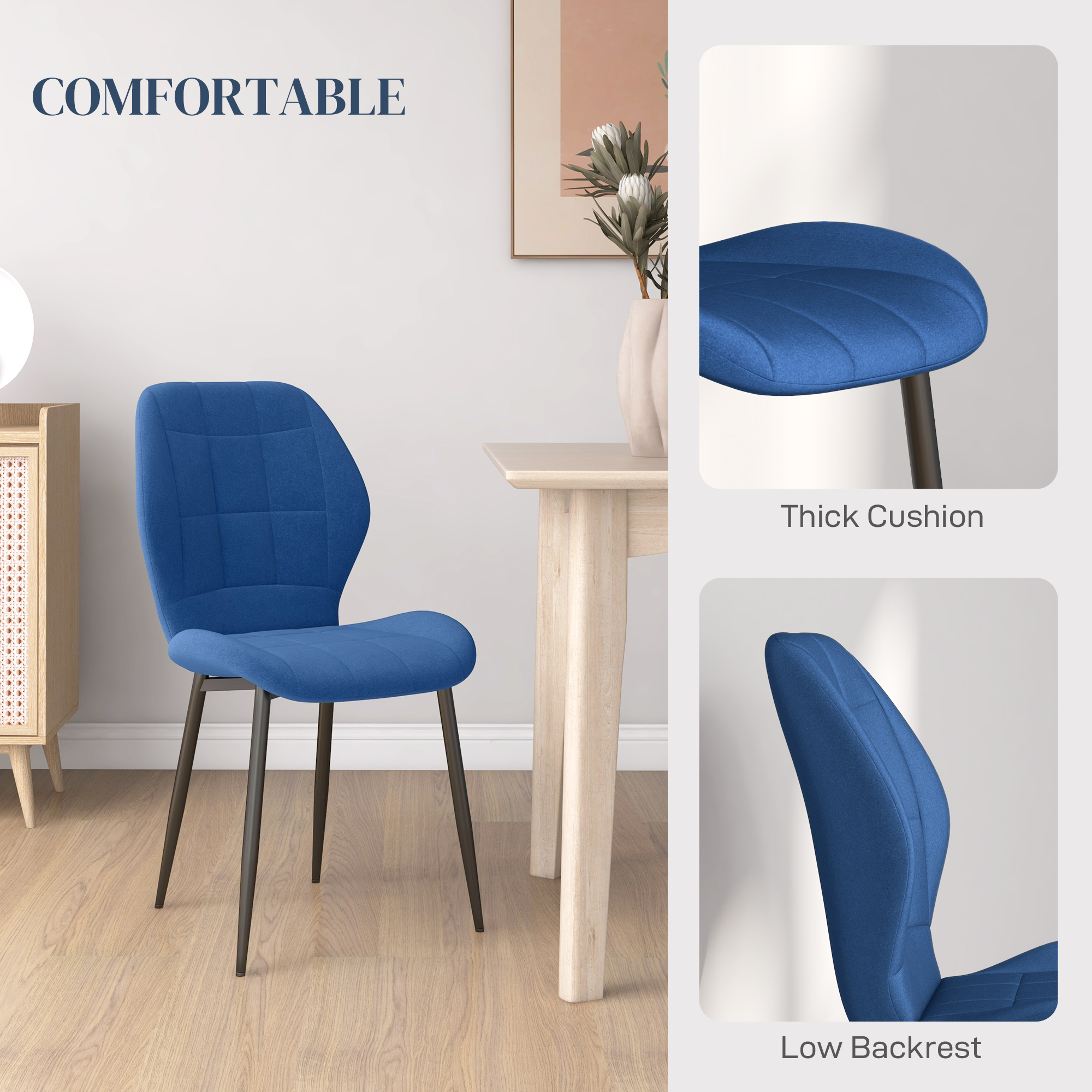 HOMCOM Set of Four Velvet Relaxed Tub Dining Chairs Dark Blue 5