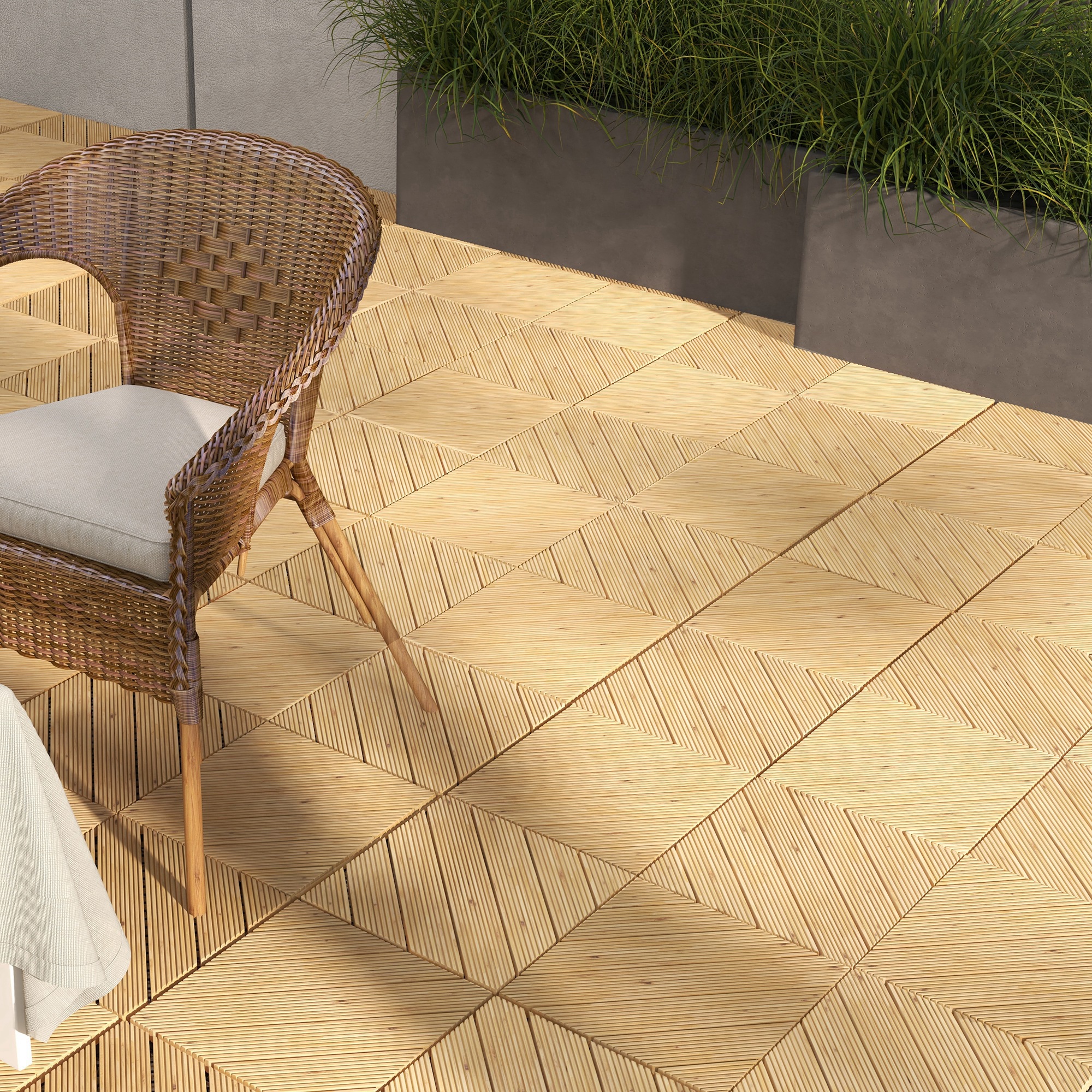 Outsunny 27 Pcs Wooden Interlocking Decking Tiles, 30 x 30 cm Anti-slip Outdoor Flooring Tiles, 0.81㎡ per Pack, All Weather Use for Patio, Balcony, Terrace, Hot Tub, Yellow 2