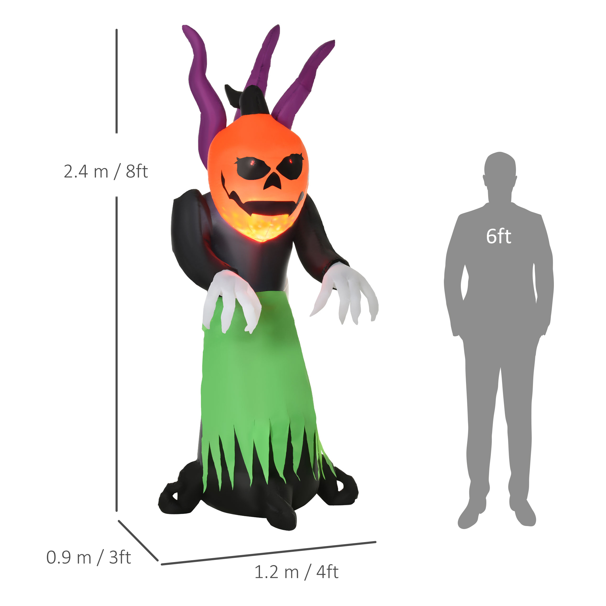 HOMCOM Halloween Pumpkin Ghost Inflatable LED Lights Accessories Scary Ghoul Outdoor Kids Party Theme Display 3