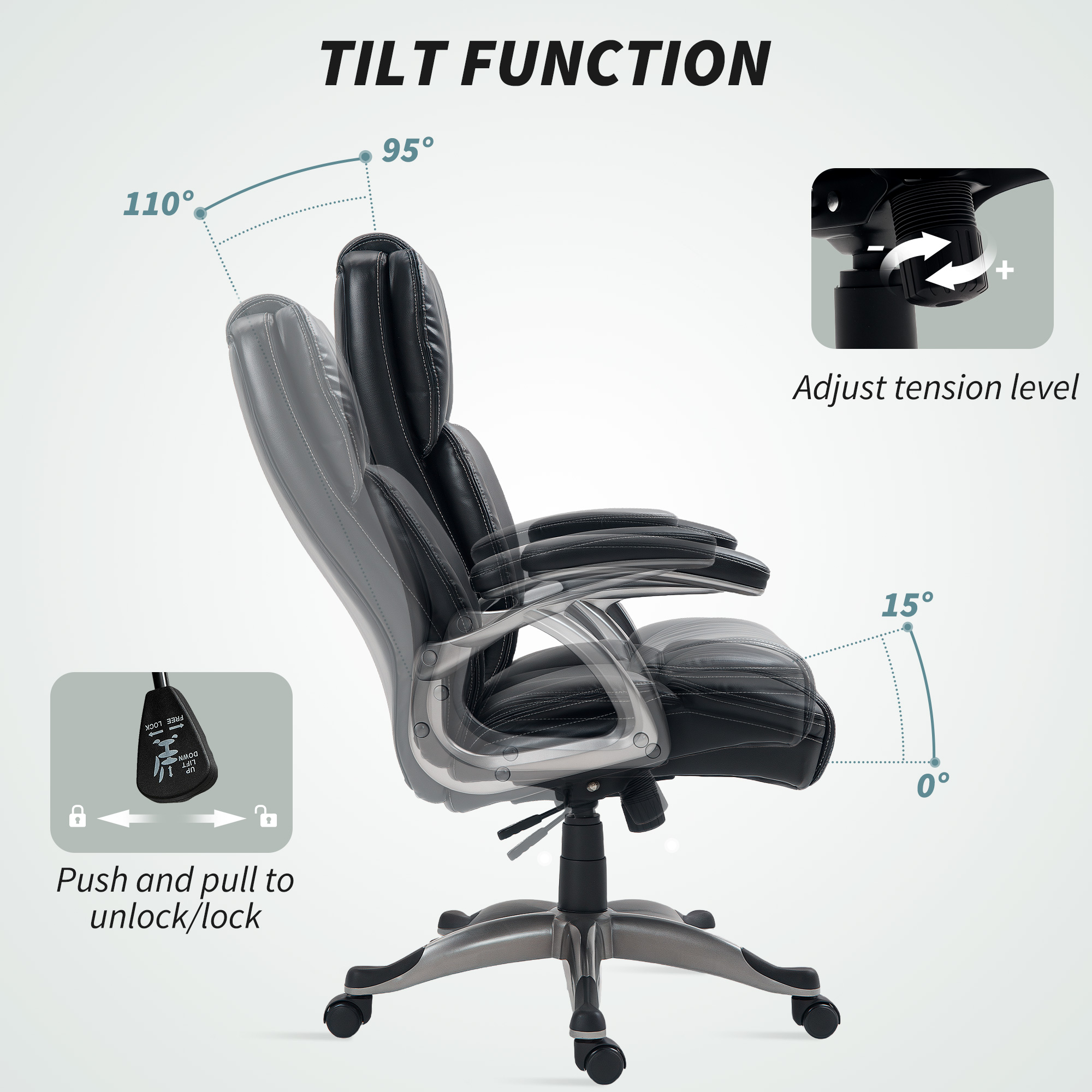 HOMCOM 49.5-59cm Faux Leather Office Chair Black 6