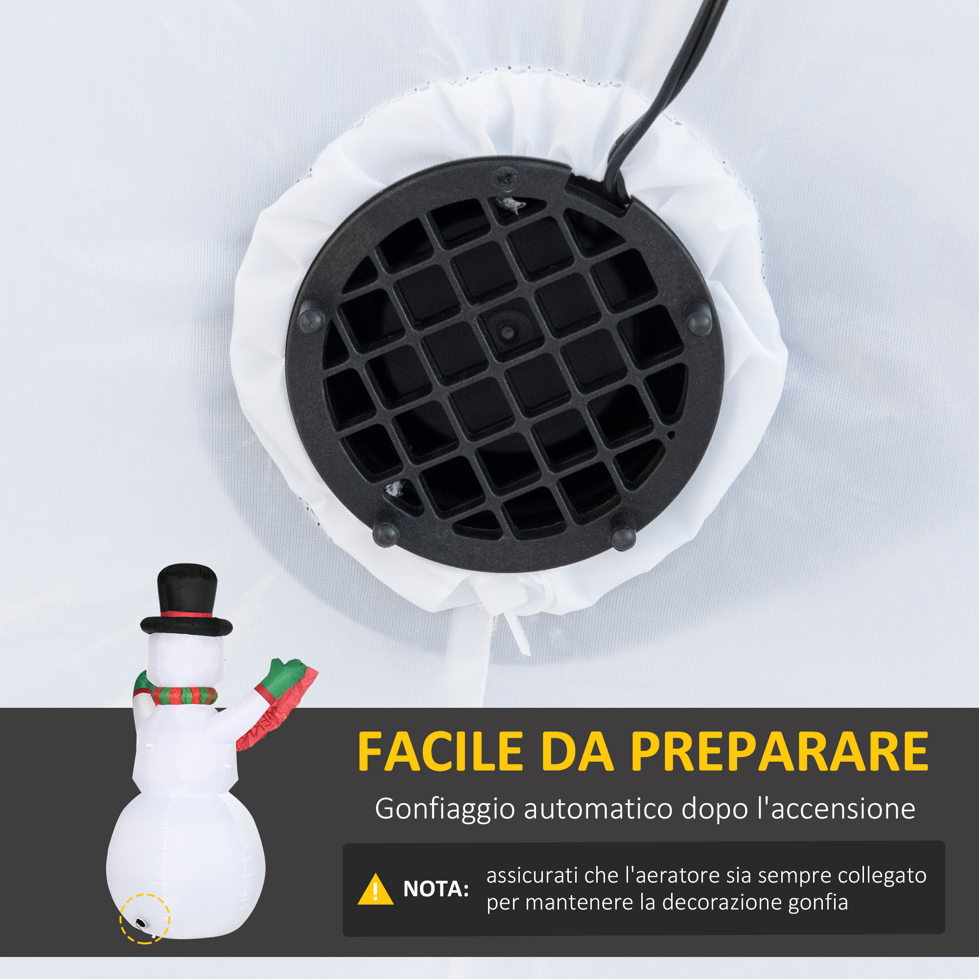 AJY Pupazzo Di Neve Gonfiabile 1,8 Mt Con Luci LED – Decorazione Natalizia Per Esterno E Giardino | Inclusi Picchetti E Sacchi Di Sabbia