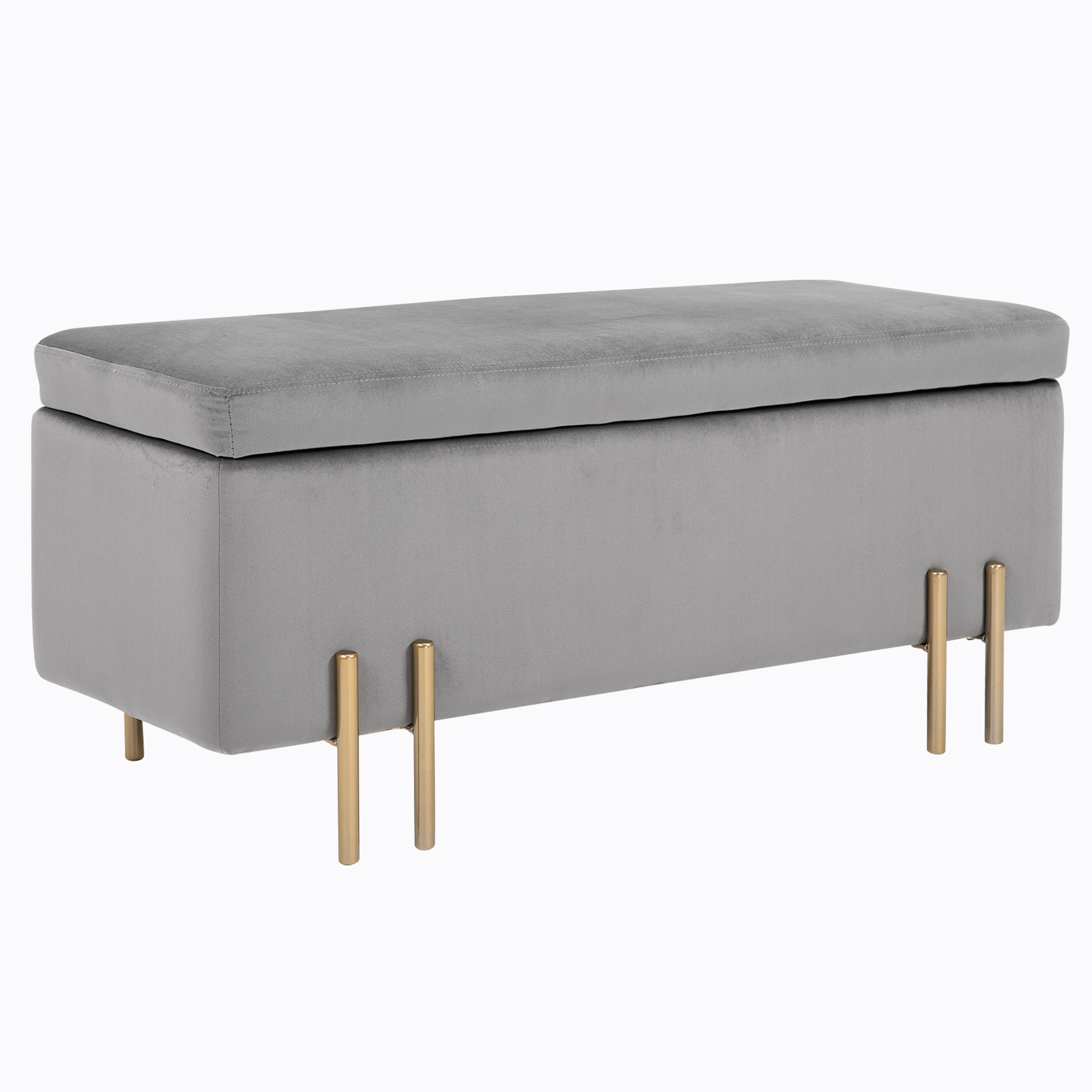 HOMCOM Banc de rangement coffre de rangement design contemporain avec espace de rangement 100L x 40l x 42H cm velours gris clair piètement métal doré HOMCOM Banc de rangement coffre de rangement design contemporain avec espace de rangement 100L x 40l x 42H cm velours gris clair piètement métal doré