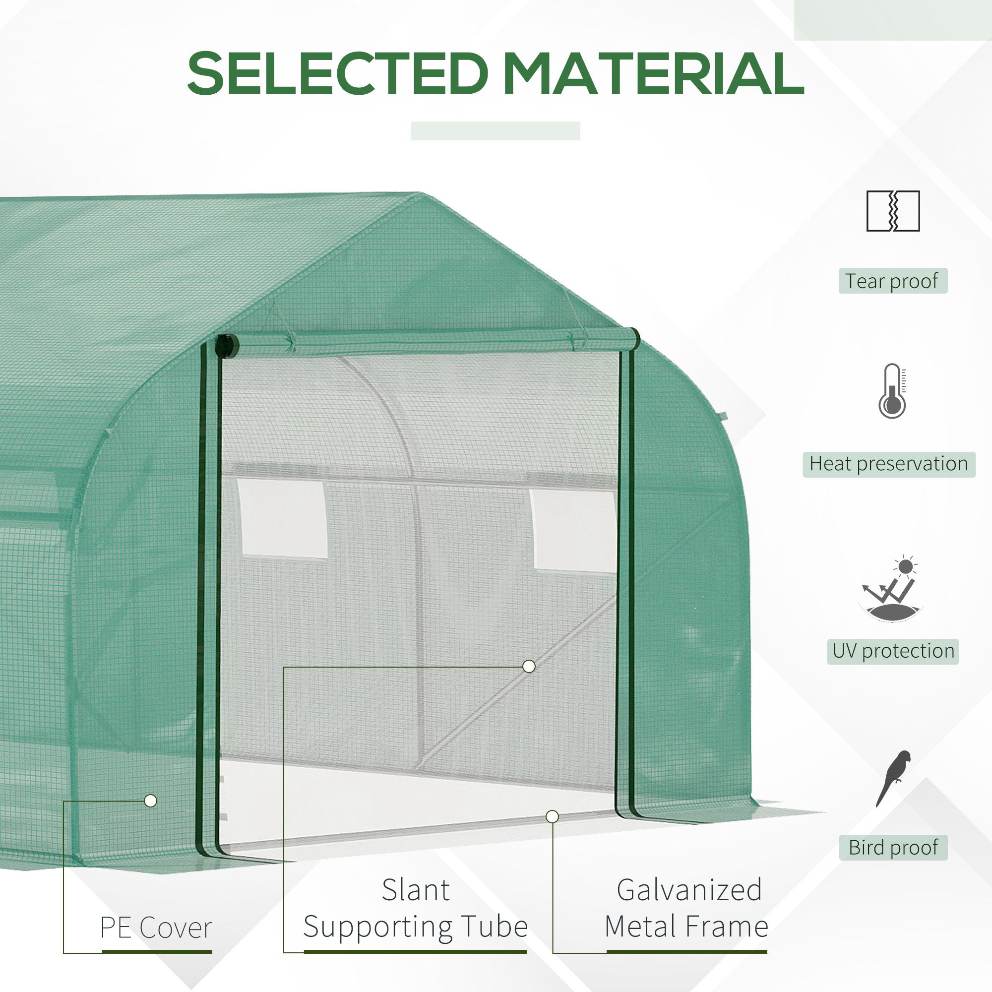 Outsunny Walk-in Polytunnel Garden Greenhouse, Outdoor Mesh Door Greenhouse with PE Cover and 6 Windows, 4.5 x 3 x 2m, Green 4
