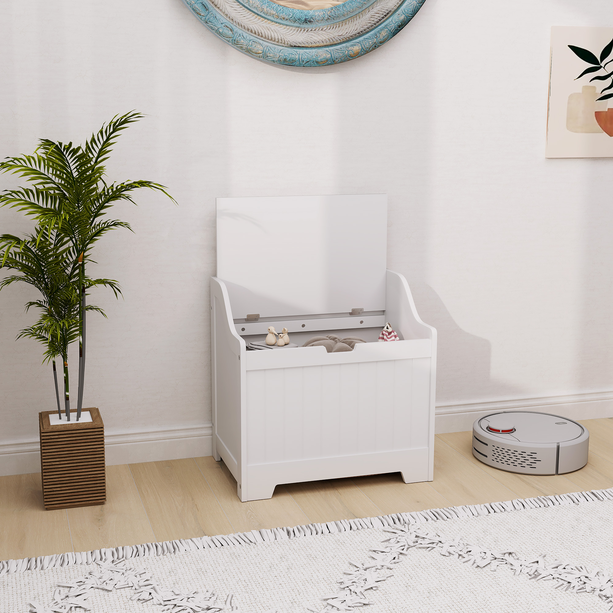 HOMCOM 61L Home Storage Chest White 2