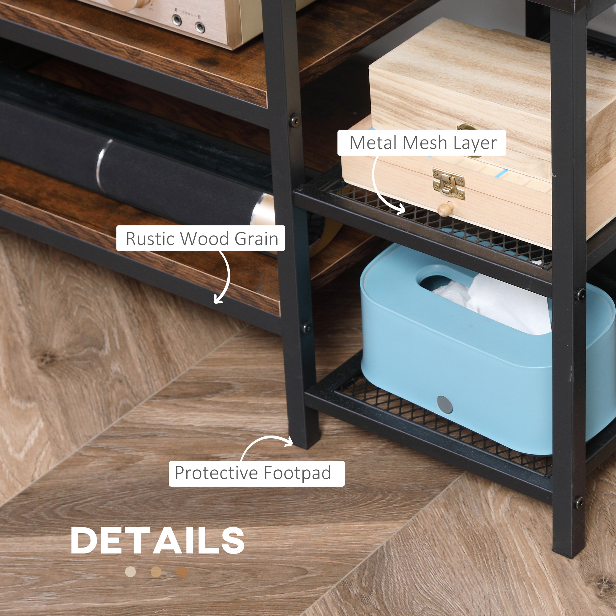 HOMCOM TV Unit Cabinet for TVs up to 60 Inches, Industrial TV Stand with Storage Shelves for Living Room, Brown and Black 6