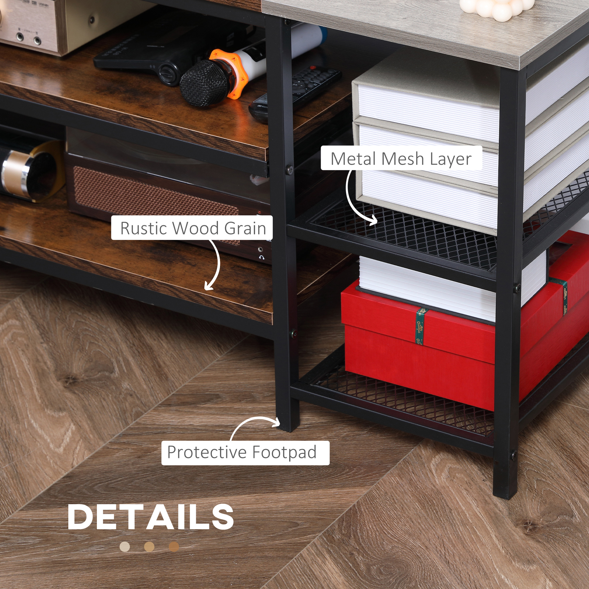 HOMCOM TV Unit Cabinet for TVs up to 60 Inches, Industrial TV Stand with Storage Shelves for Living Room, Brown and Grey 6