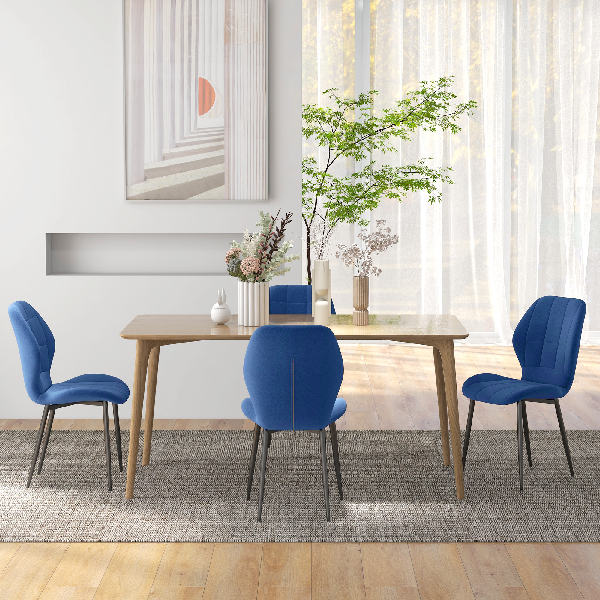 HOMCOM Set of Four Velvet Relaxed Tub Dining Chairs Dark Blue 8