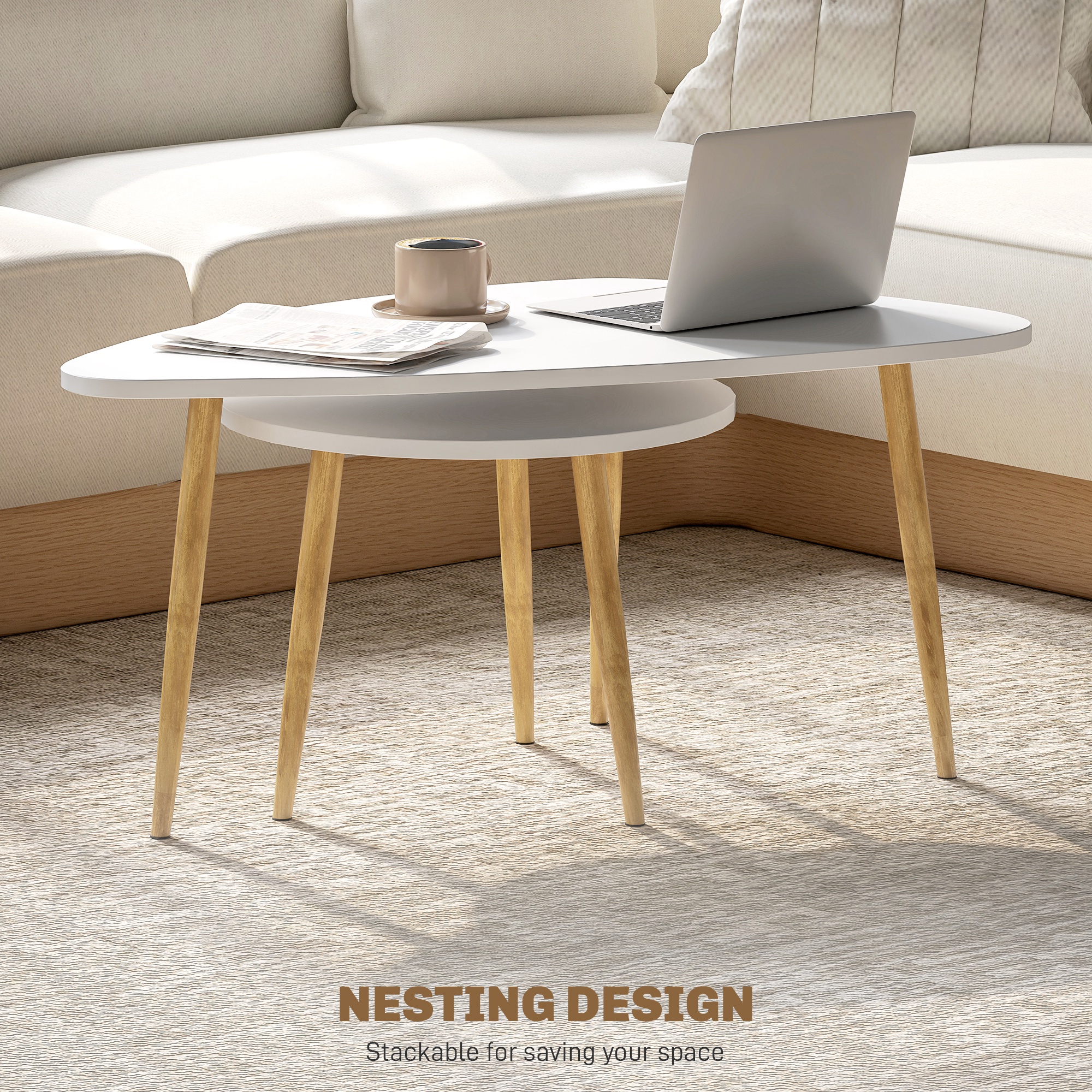 HOMCOM Set of Two Scandinavian-Style Coffee Tables White 6