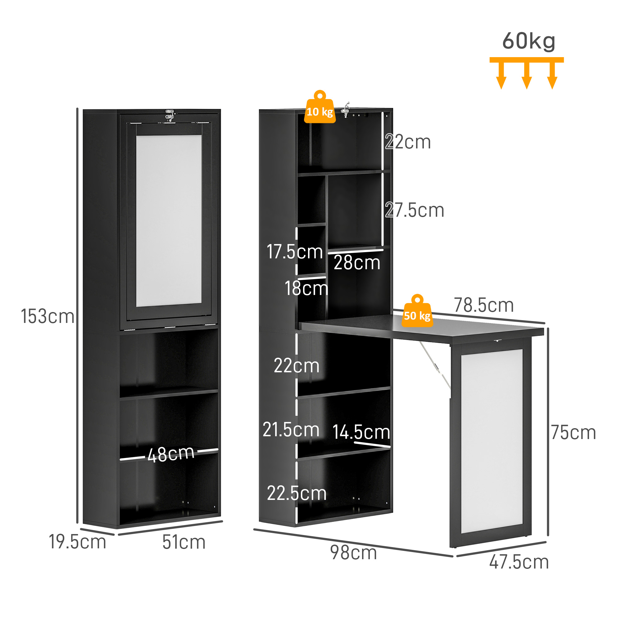 HOMCOM Three-Part Work Desk, with Storage and Writing Board Black 3