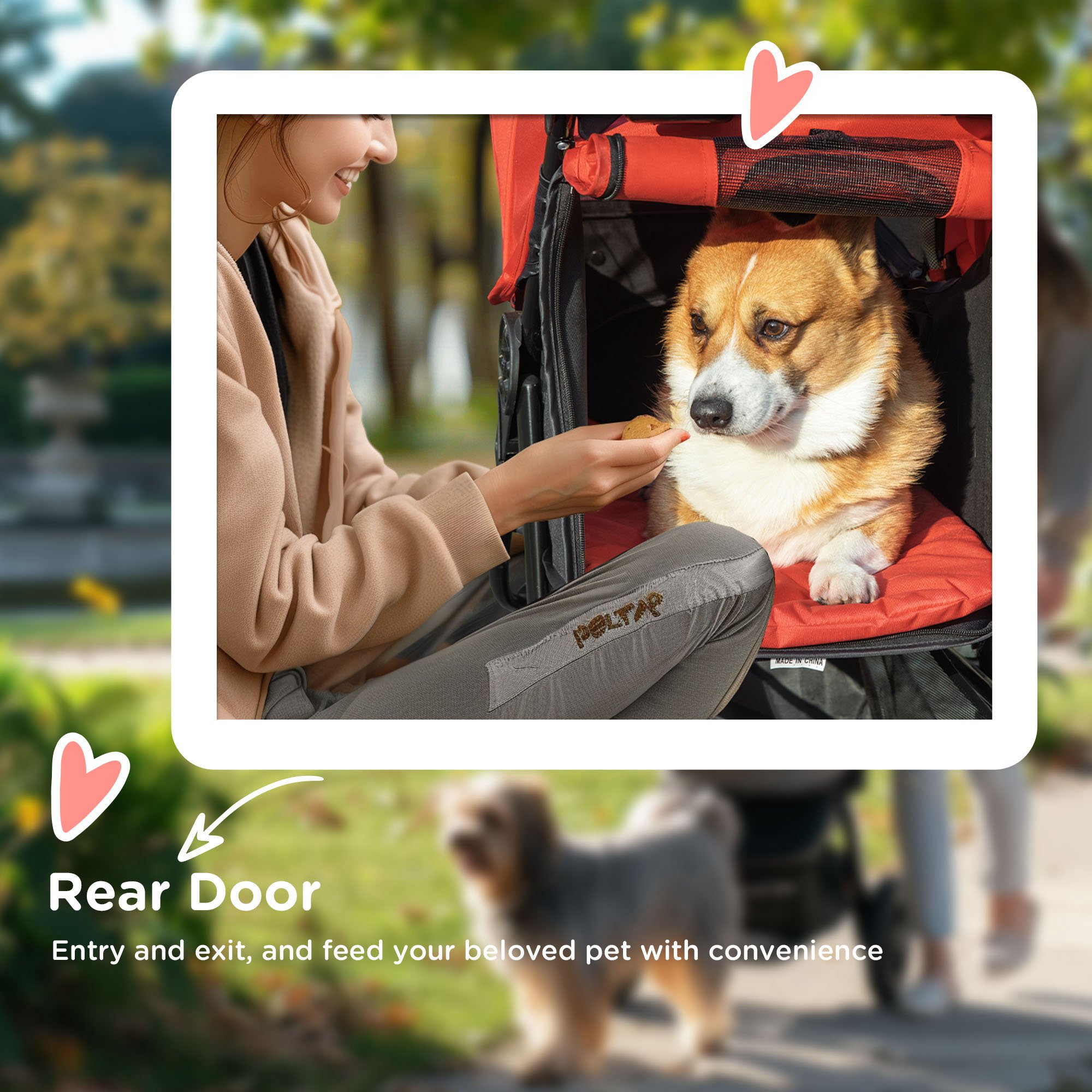 PawHut Dog Stroller Foldable Pet Pram, 3 Wheels Dog Pushchair with Brake, for Small Miniature Breeds, Cats, Red 8