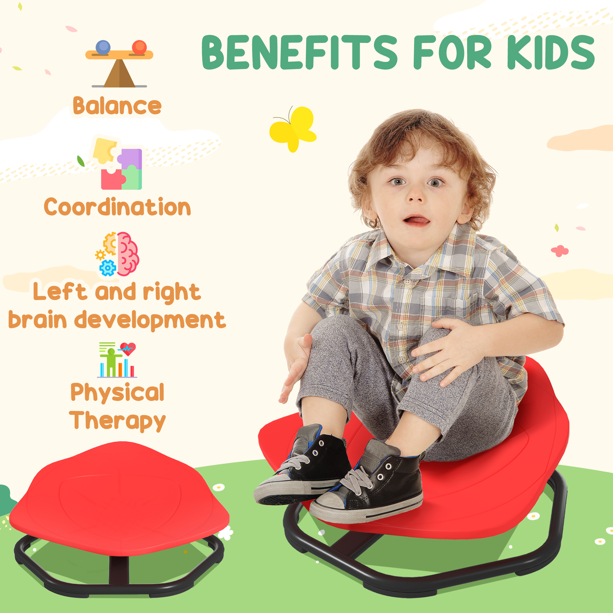 AIYAPLAY Sensory Spinning Chair for Kids, for Coordination, Balance, Red 4