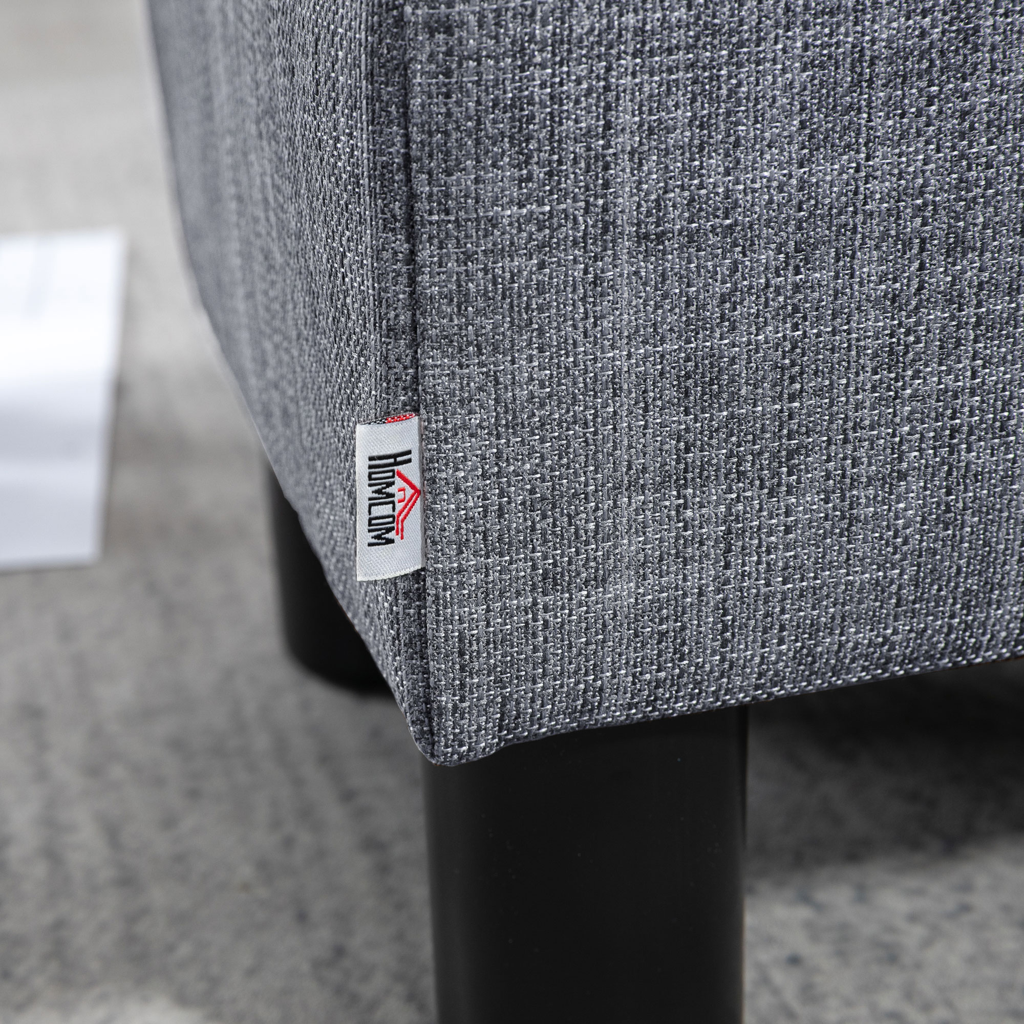 HOMCOM Linen Fabric Footstool Ottoman Cube with 4 Plastic Legs, Grey 8