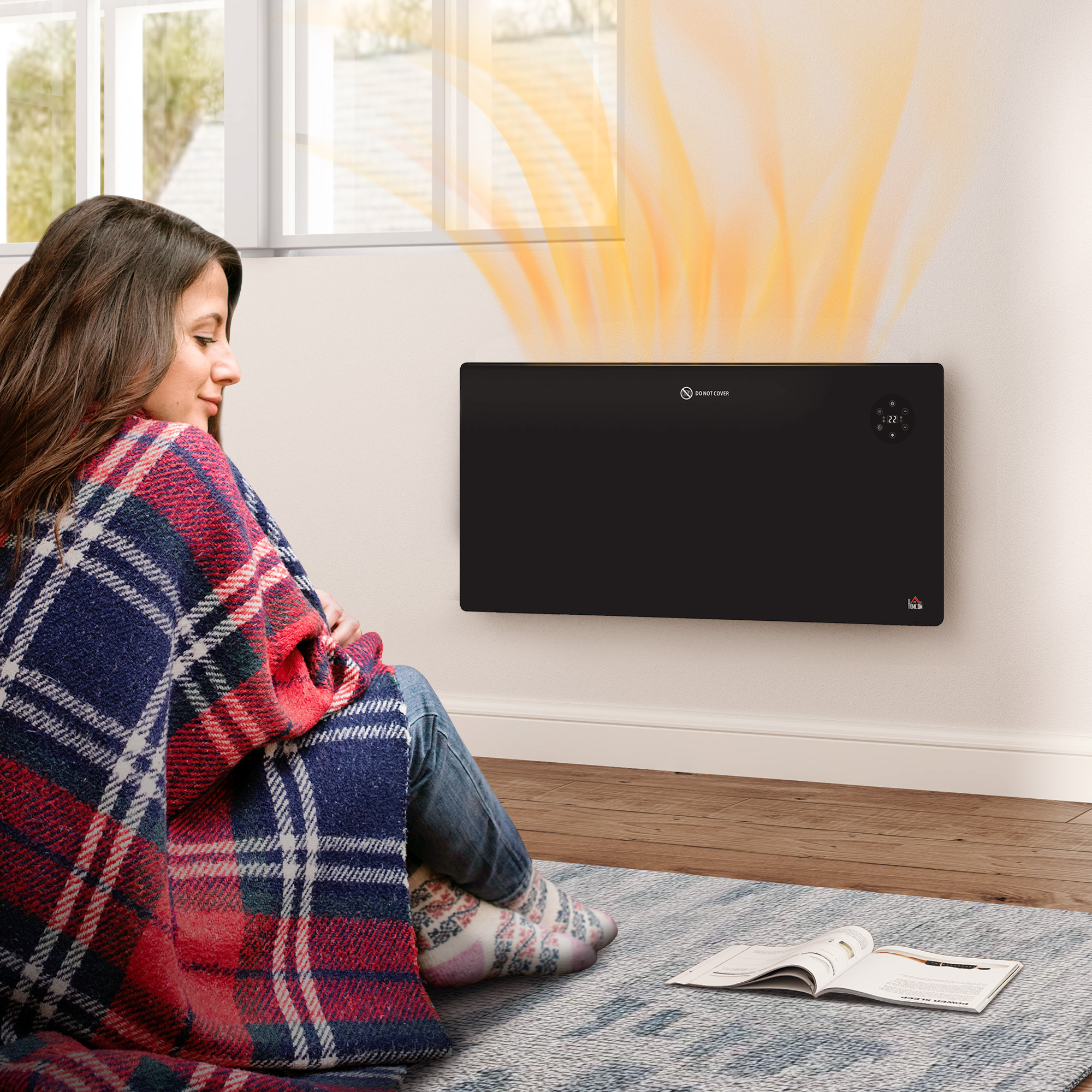 HOMCOM 2000W Electric Convector Heater, Freestanding or Wall Mounted, Space Heater with Adjustable Thermostat, Timer, Black 9