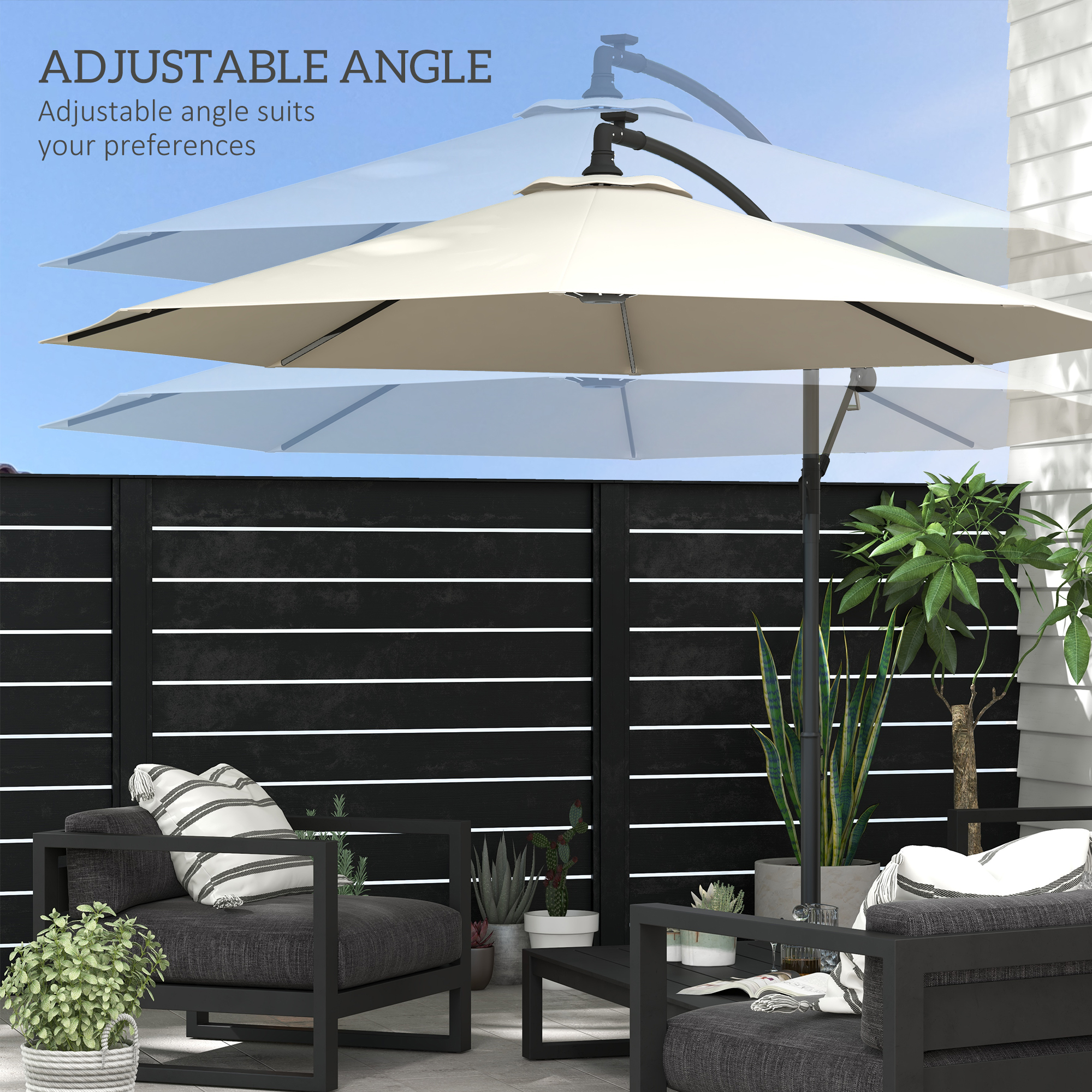 Outsunny 3m Solar LED Light Offset Cantilever Parasol Beige 5