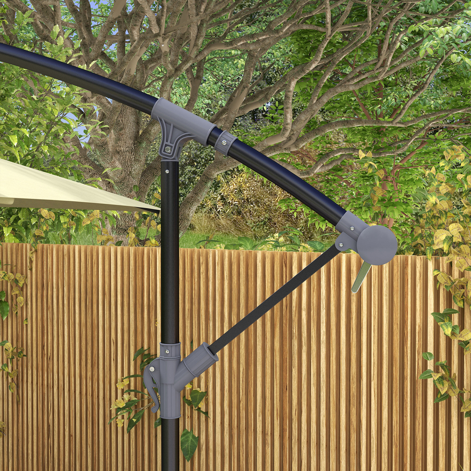 Outsunny 3m Square Canopy Cantilever Parasol, with Cross Base Beige 8