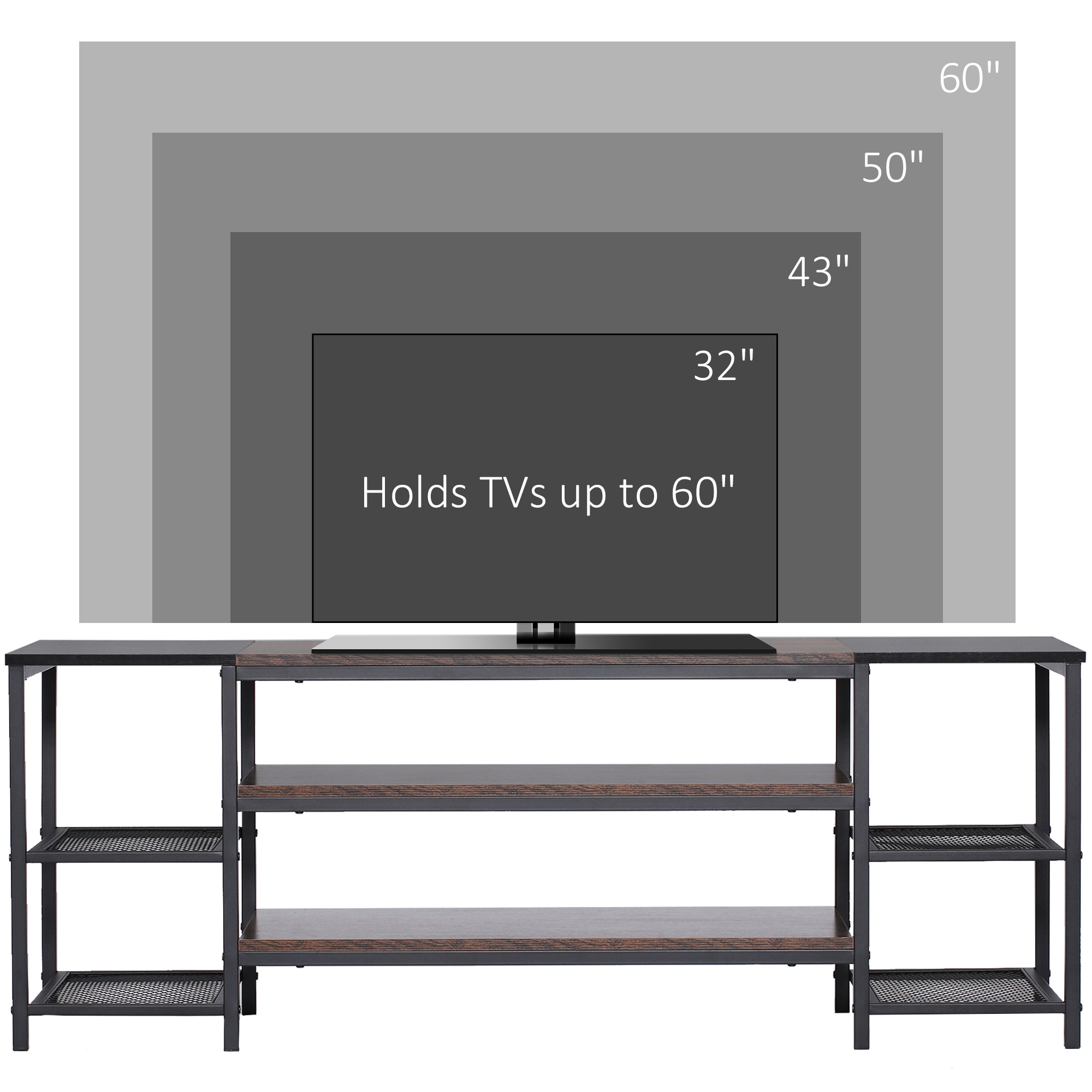 HOMCOM TV Unit Cabinet for TVs up to 60 Inches, Industrial TV Stand with Storage Shelves for Living Room, Brown and Black 7
