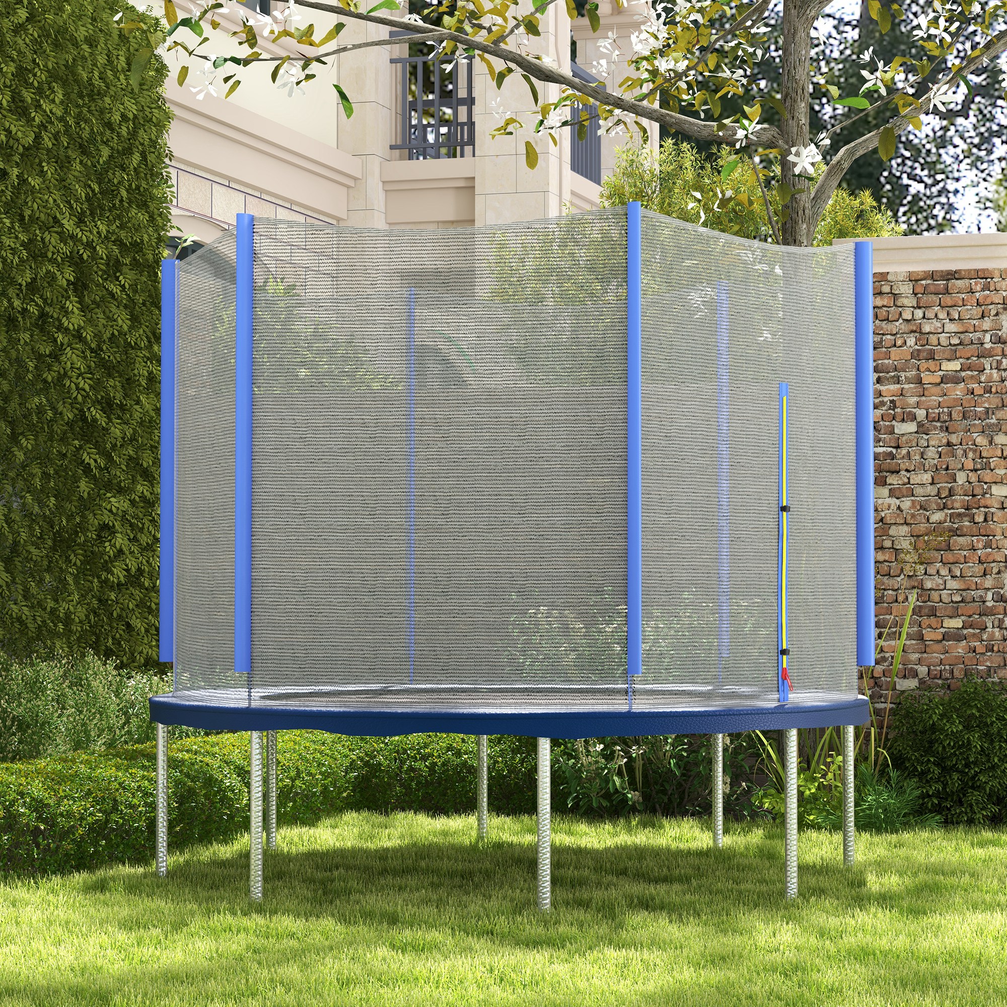 SPORTNOW 10ft Trampoline Net Replacement with 6 Plastic Pole Covers, Weather-Resistant Trampoline Netting Replacement with Zipped Entrance, Poles Not Included, Blue 2
