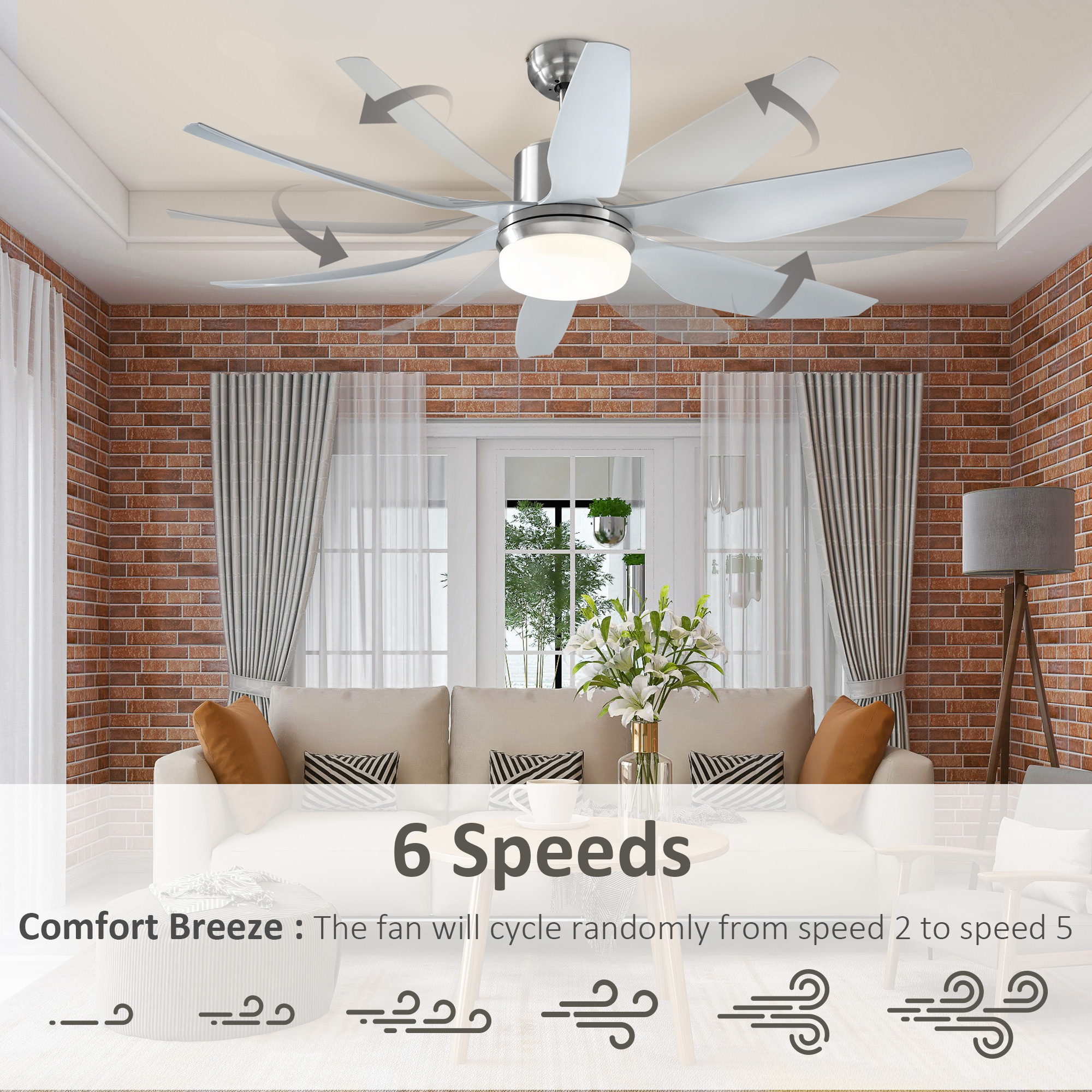 HOMCOM Reversible Ceiling Fan with Light, 6 Blades Indoor Modern Mount LED Lighting Fan with Remote Controller, for Bedroom, Living Room, Silver 4