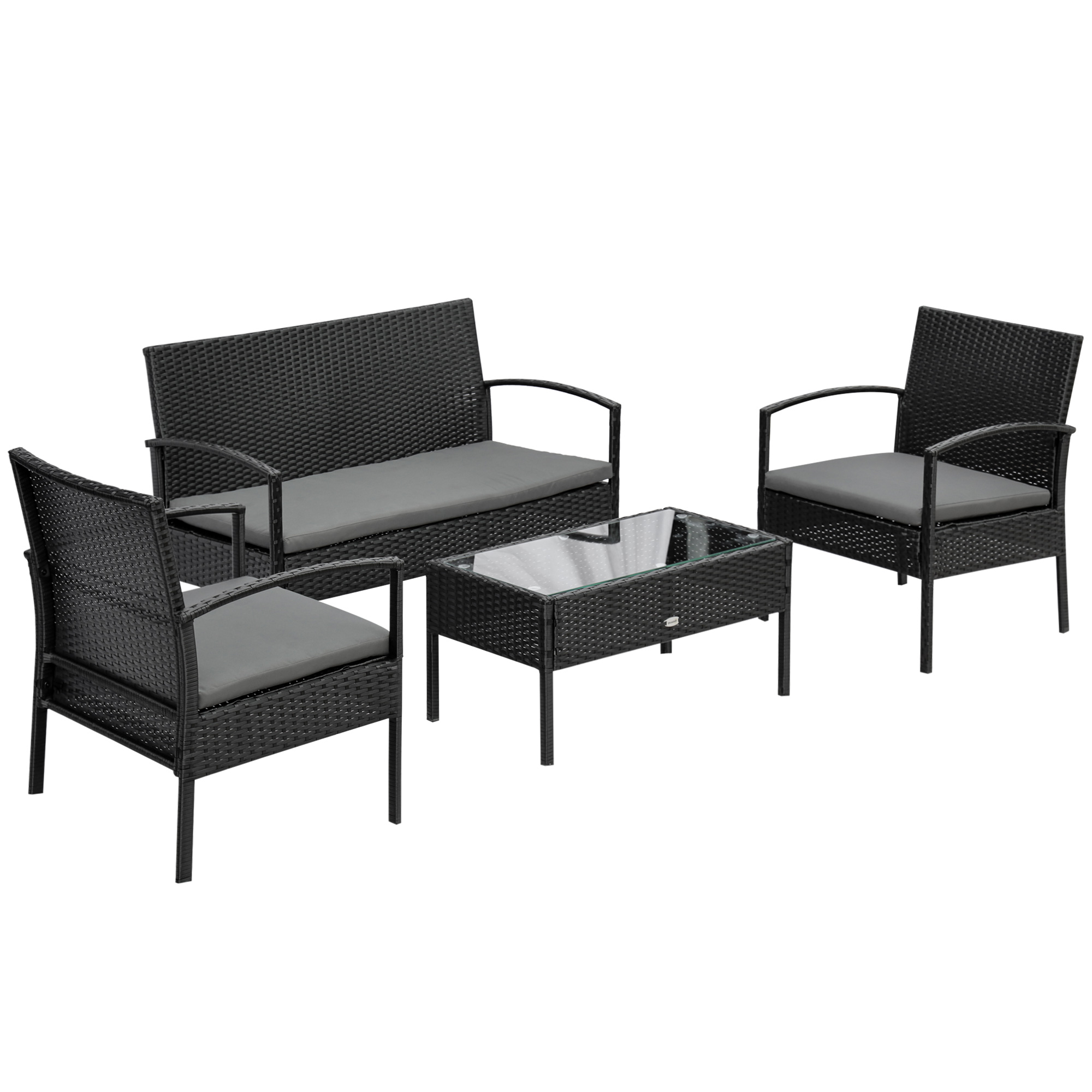 Set Giardino 4 Pezzi Outsunny - Divano 2 Posti, 2 Poltrone, Tavolino Vetro, Stile Boho, Colore Giallo - Foto 11