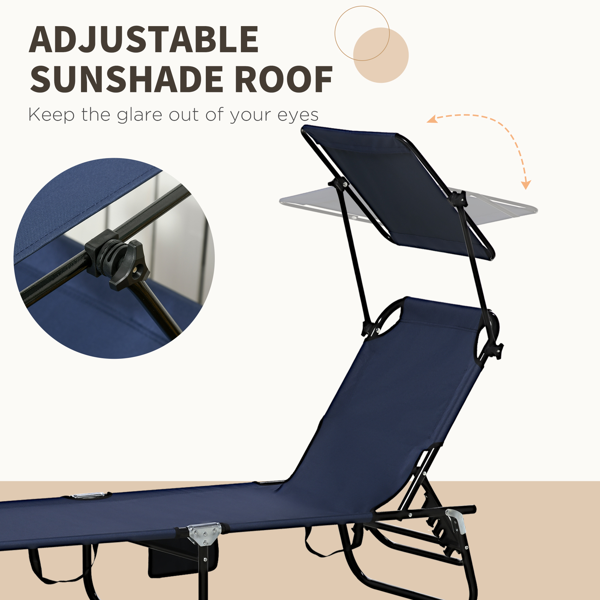 Outsunny Set of Two Folding Sun Loungers, with Adjustable Backs and Sun Canopies Dark Blue 5