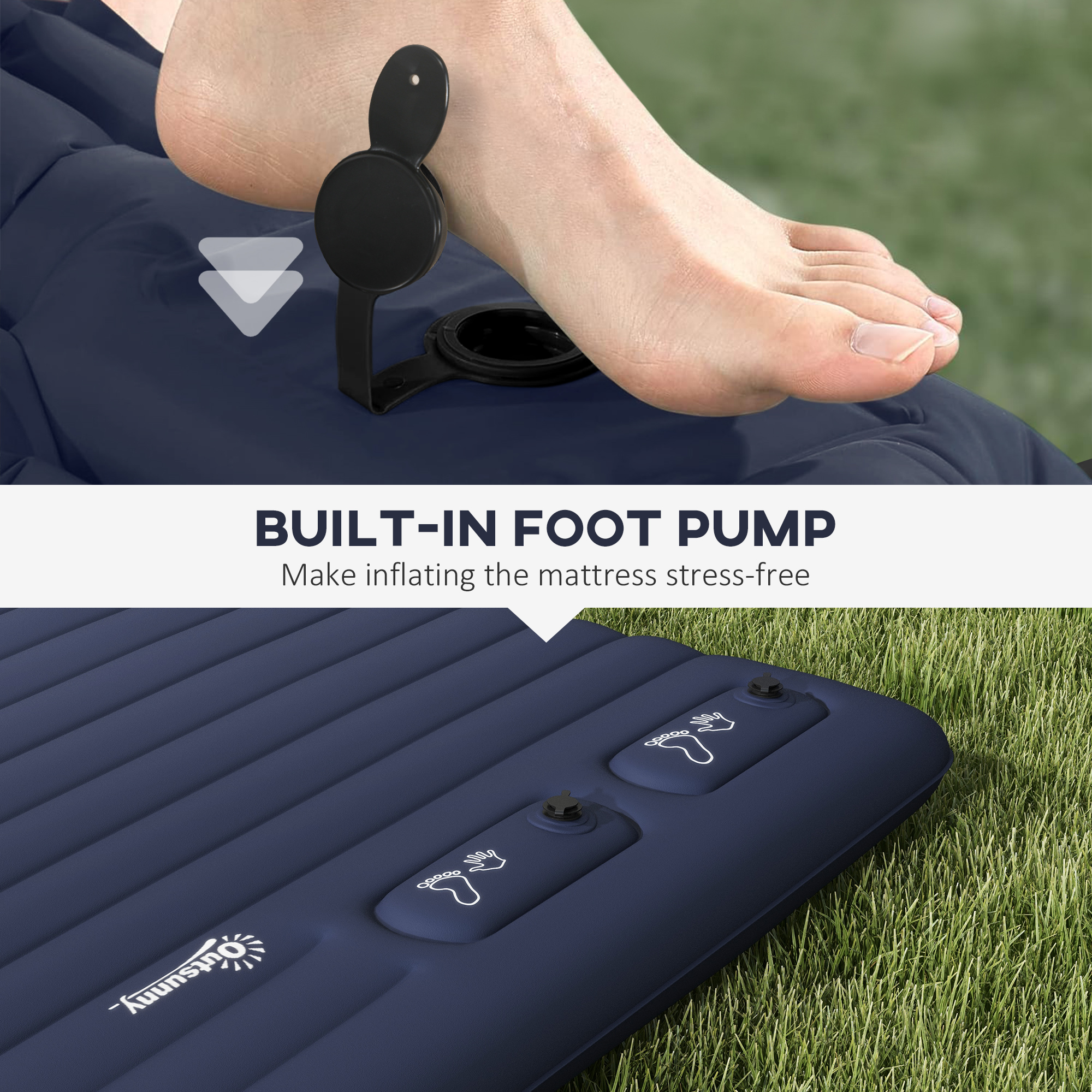 Outsunny Double Inflatable Mattress, with Built-In Pump Blue 5