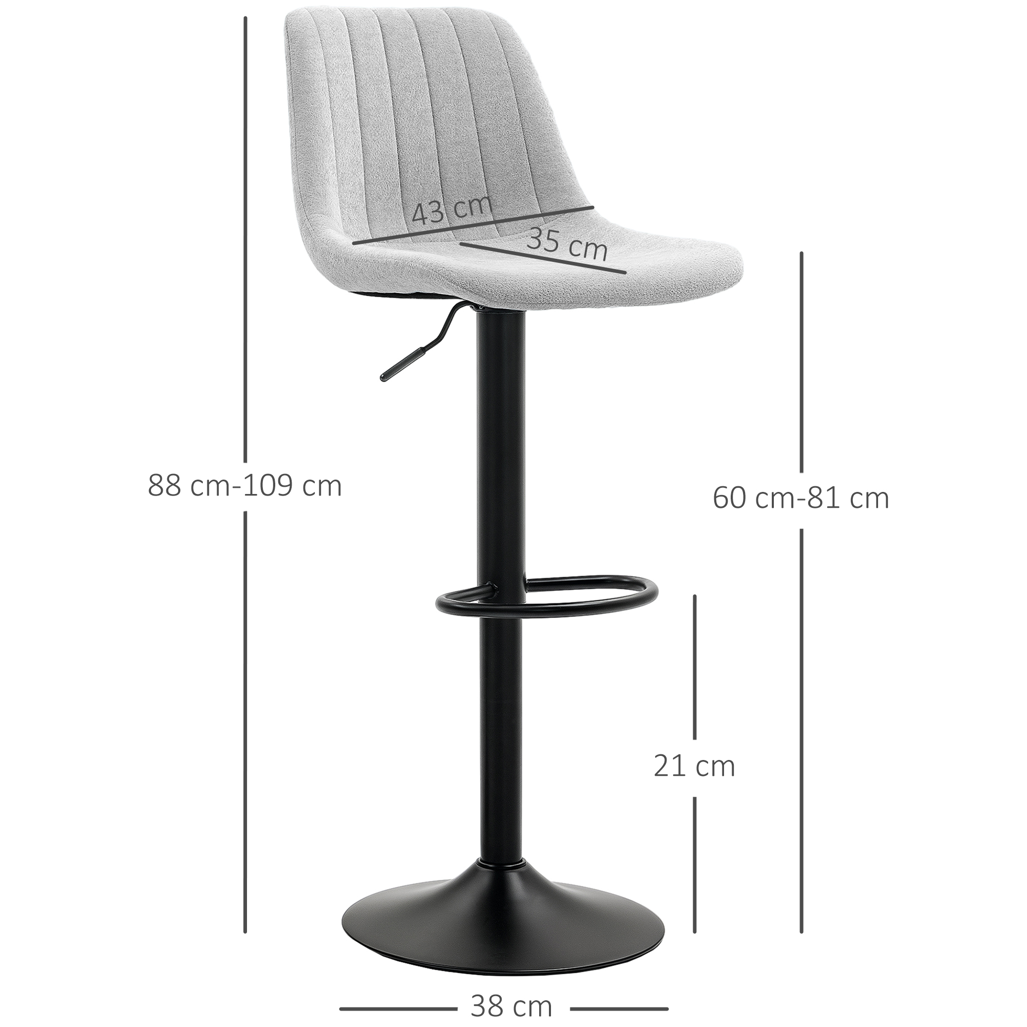 HOMCOM Set of Two Chenille-Feel Tub Bat Stools Grey 3