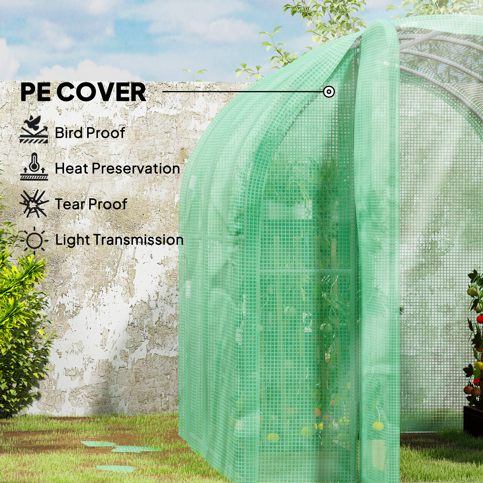 Outsunny 3 x 2 x 2m Polytunnel Greenhouse with Hinged Door, Walk-in Grow House Tent with PE Cover and Galvanised Steel Frame, Green 4