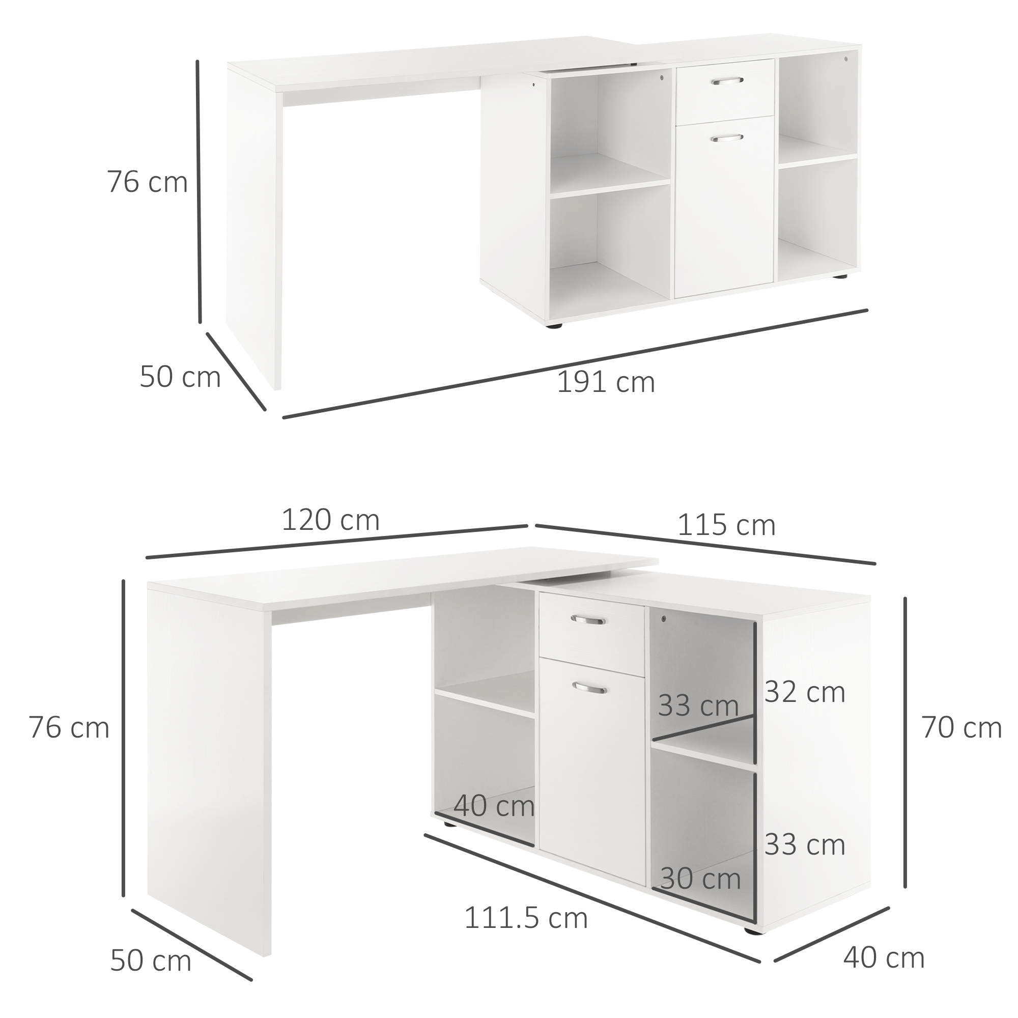 HOMCOM L-Shaped Computer Desk with Storage Compartments, Drawer and Cabinet, Laptop PC Corner Table, Home Office Workstation, 120 x 115 x 76cm, White 3