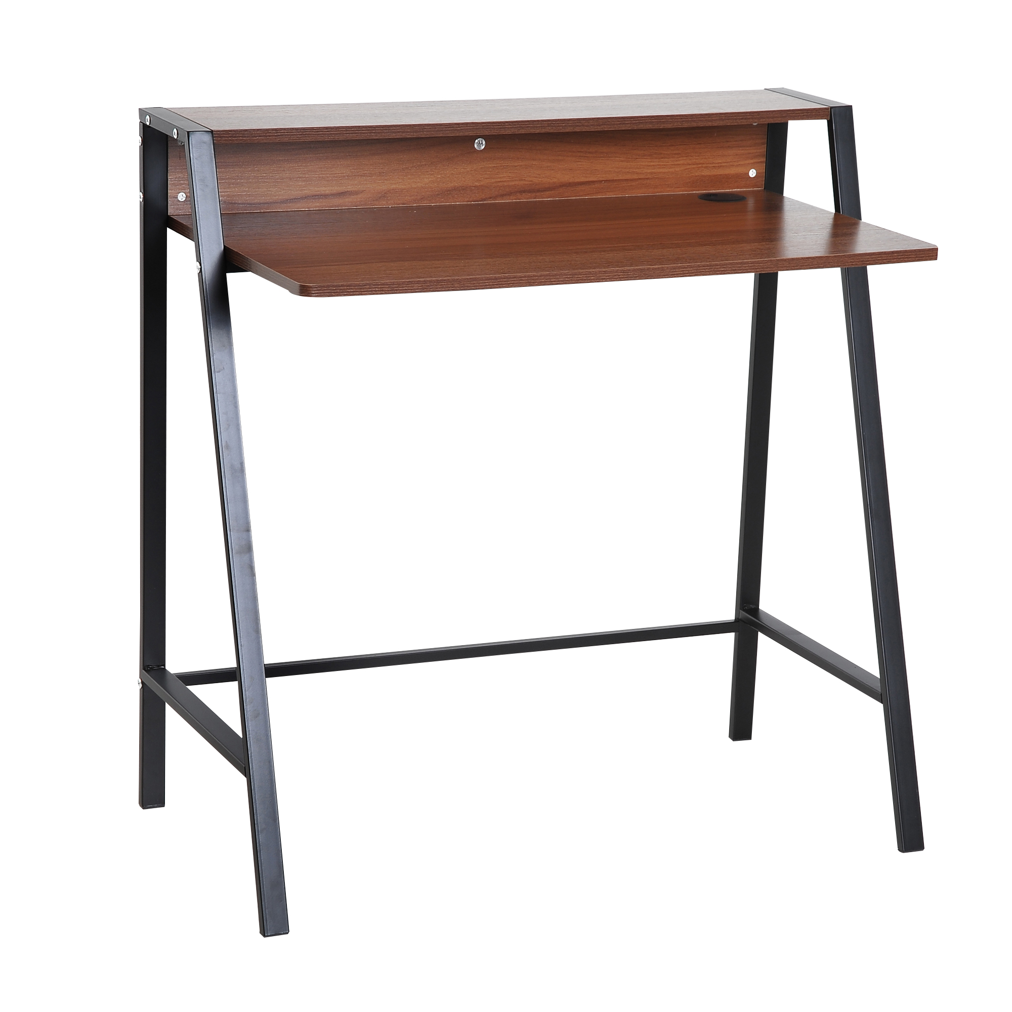 Homcom Bureau Secrétaire Bureau Informatique Style Néo-Rétro Étagère Métal 84 x 45 x 85 cm Coloris Noyer Noir aosom france