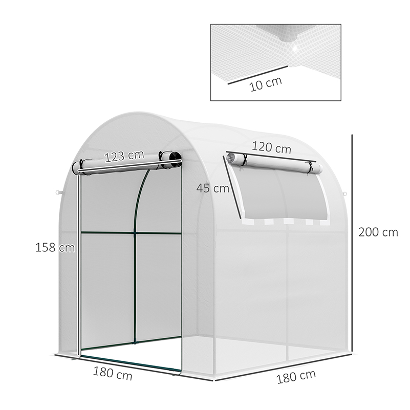 Outsunny Walk in Polytunnel Greenhouse, Green House for Garden with Roll-up Window and Door, 1.8 x 1.8 x 2 m, White 3