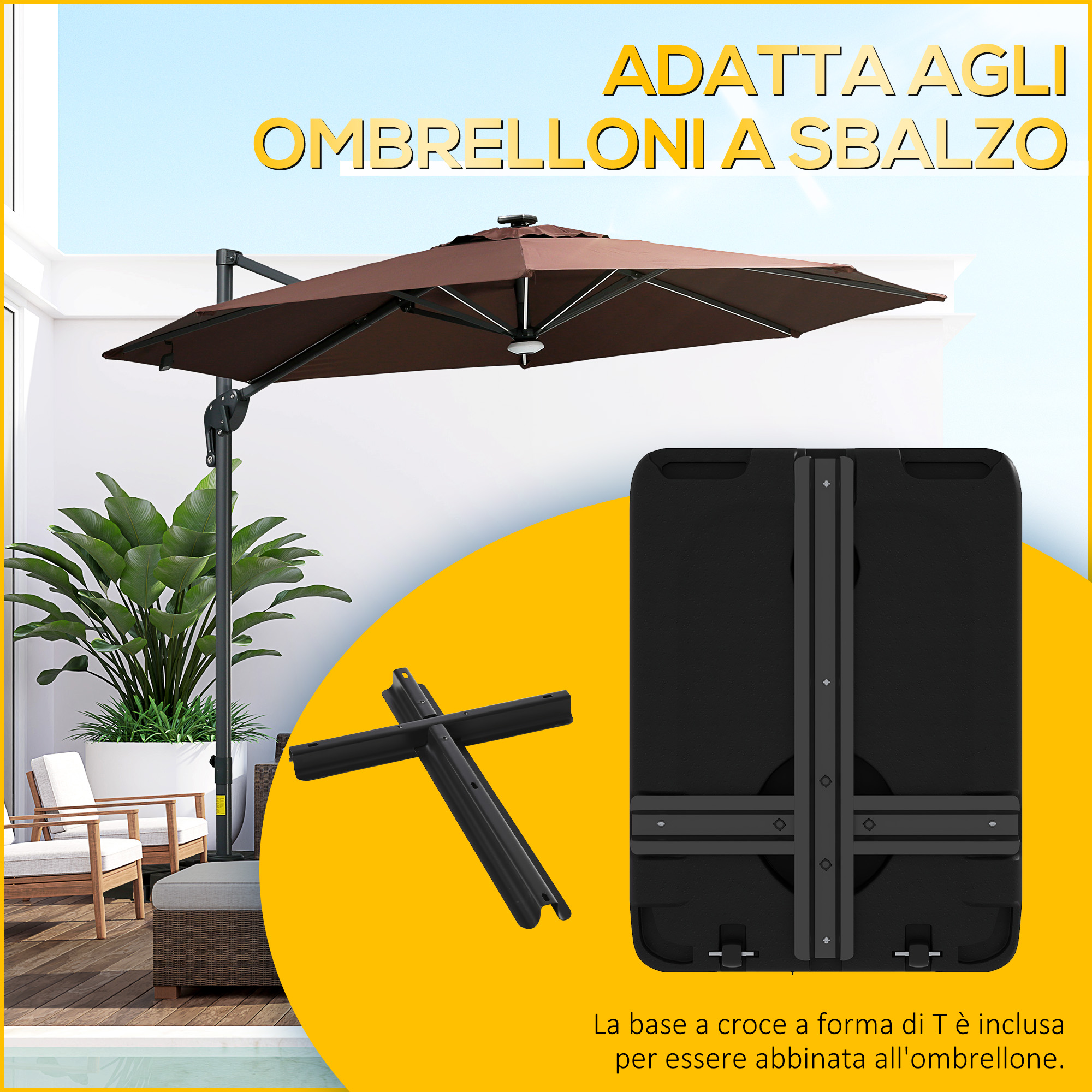 Base Per Ombrellone A Rotelle Con Maniglia - In HDPE E Acciaio, 45x45x40 Cm, Riempibile D'acqua O Sabbia, Per Esterni