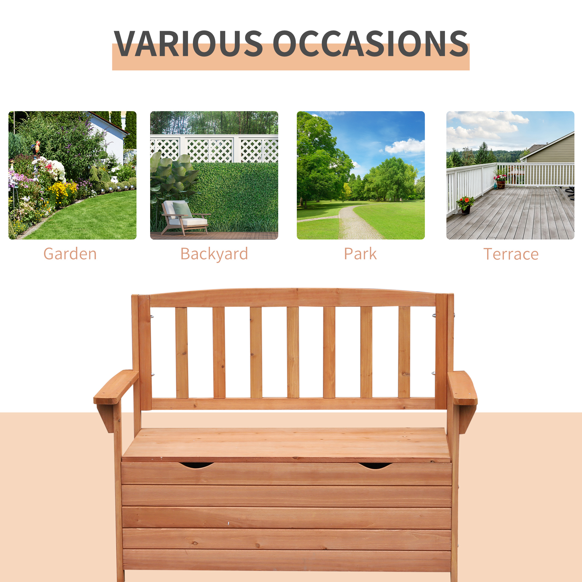 Outsunny Two-Seater Garden Storage Bench Natural 6