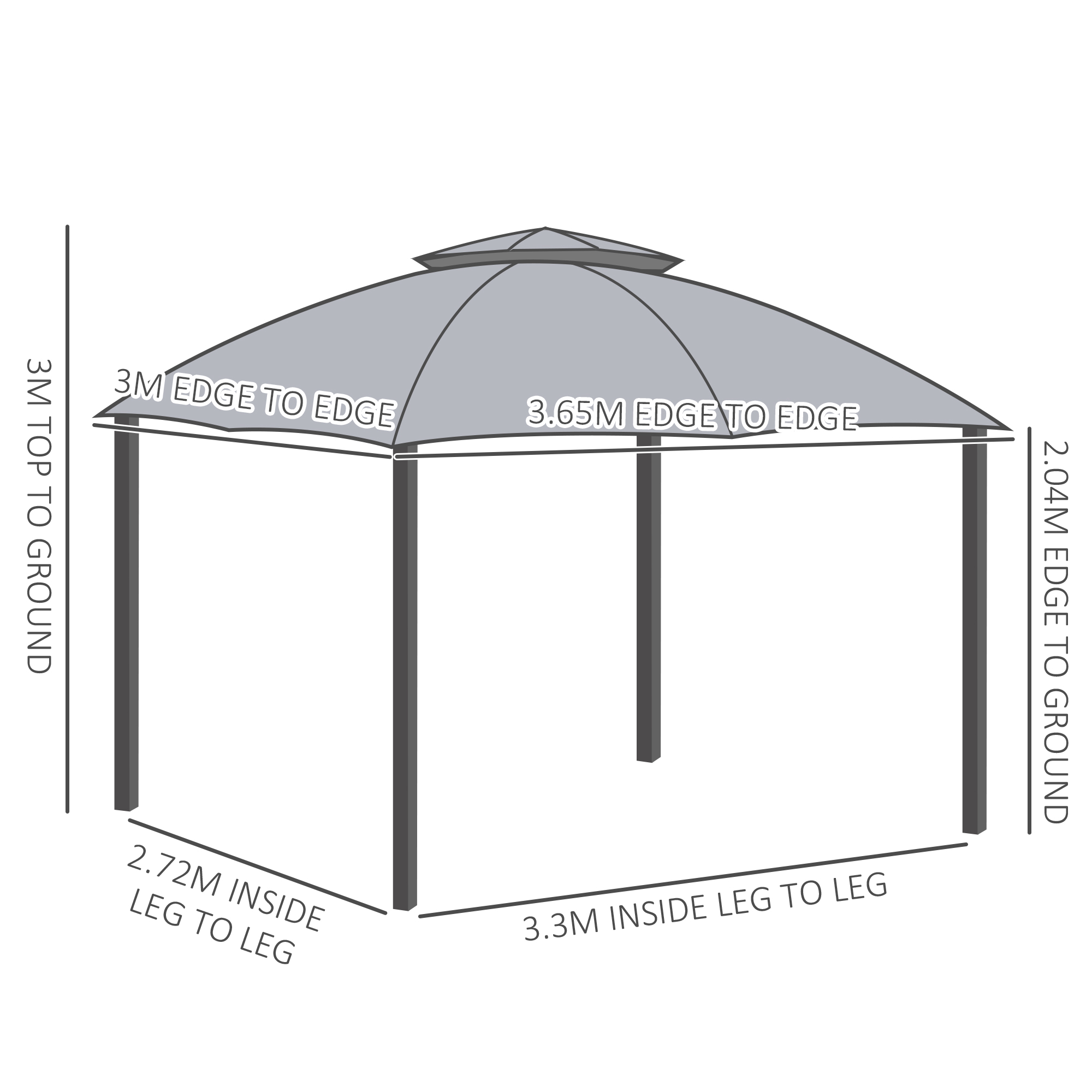 Outsunny 3.7 x 3(m) Metal Gazebo Canopy Party Tent Garden Patio Shelter with Netting Sidewalls & Double Tiered Roof, Grey 3