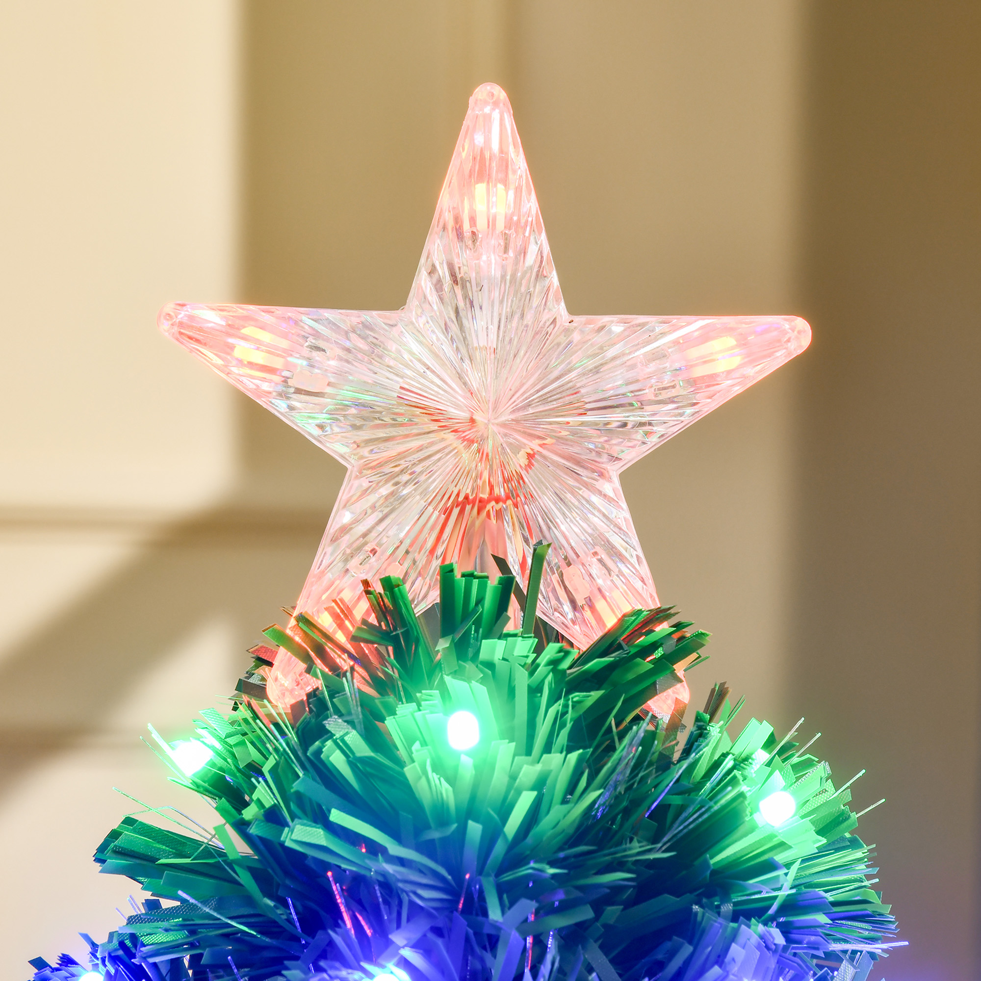 HOMCOM 3 Feet Prelit Artificial Christmas Tree with Multi-Coloured Fiber Optic LED Light, Holiday Home Xmas Decoration, Green 8