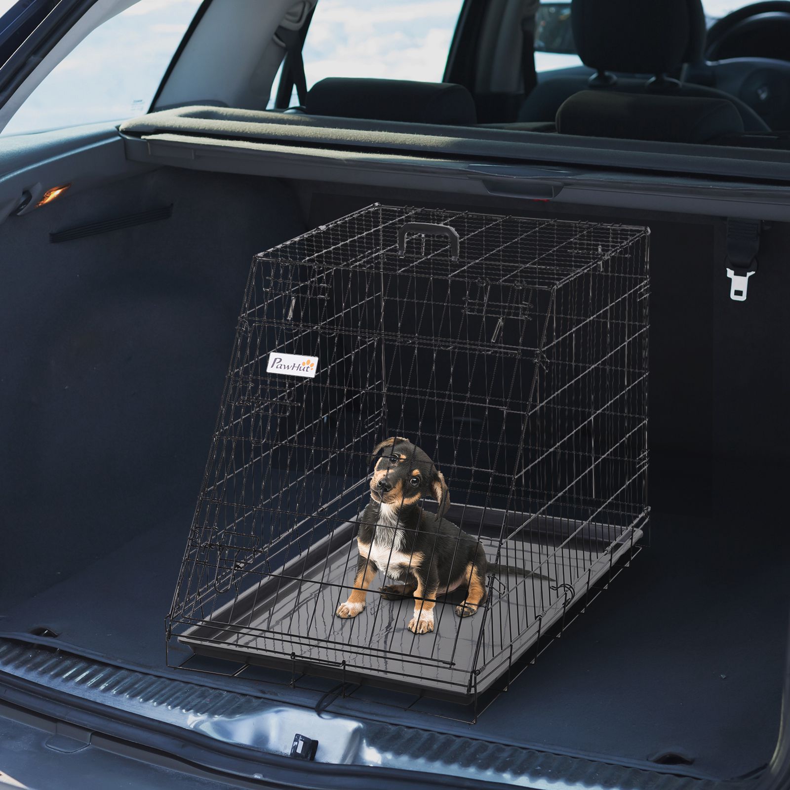 Pawhut Trapeze Collapsible Dog Pet Travel Box Cage Removable Tray 93 x 58 x 65cm 2