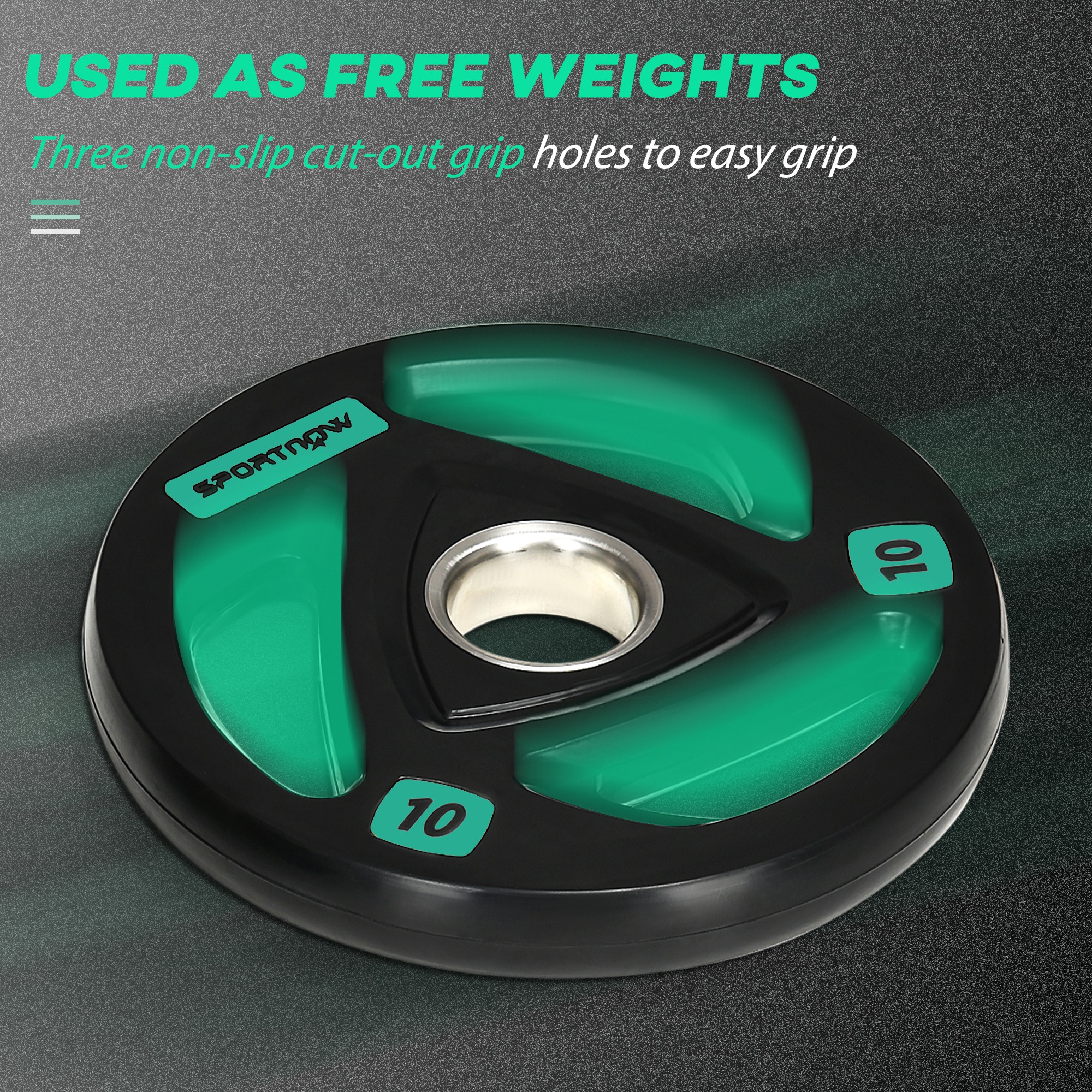 SPORTNOW Two 10kg Olympic Weight Plates, Tri-Grip Rubber-Coated Barbell Weights, with 5cm Holes, for Home, Gym, Office 4