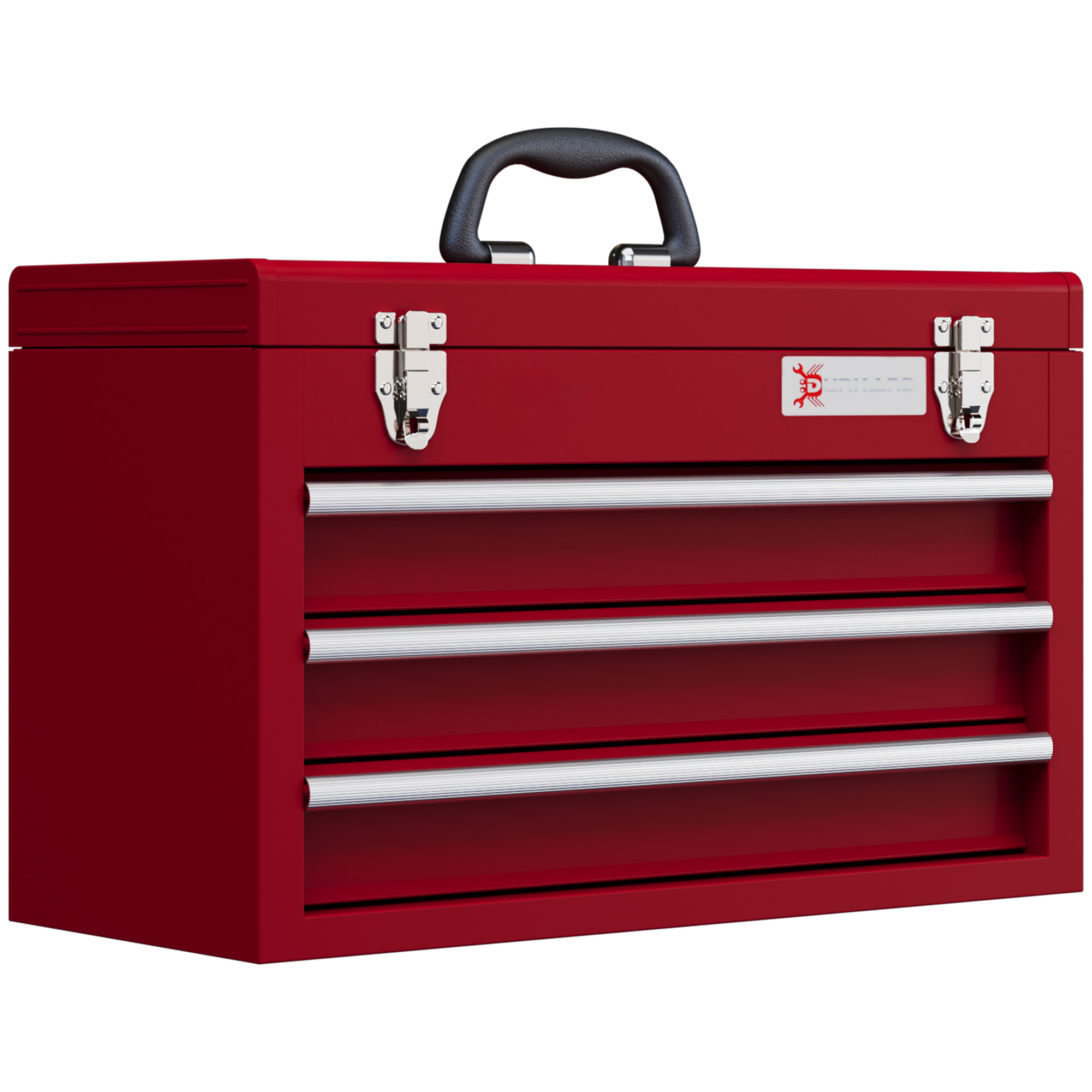 DURHAND 3 Drawer Tool Chest, Lockable Metal Tool Box with Ball Bearing Runners, Portable Toolbox, 510mm x 220mm x 320mm, Black